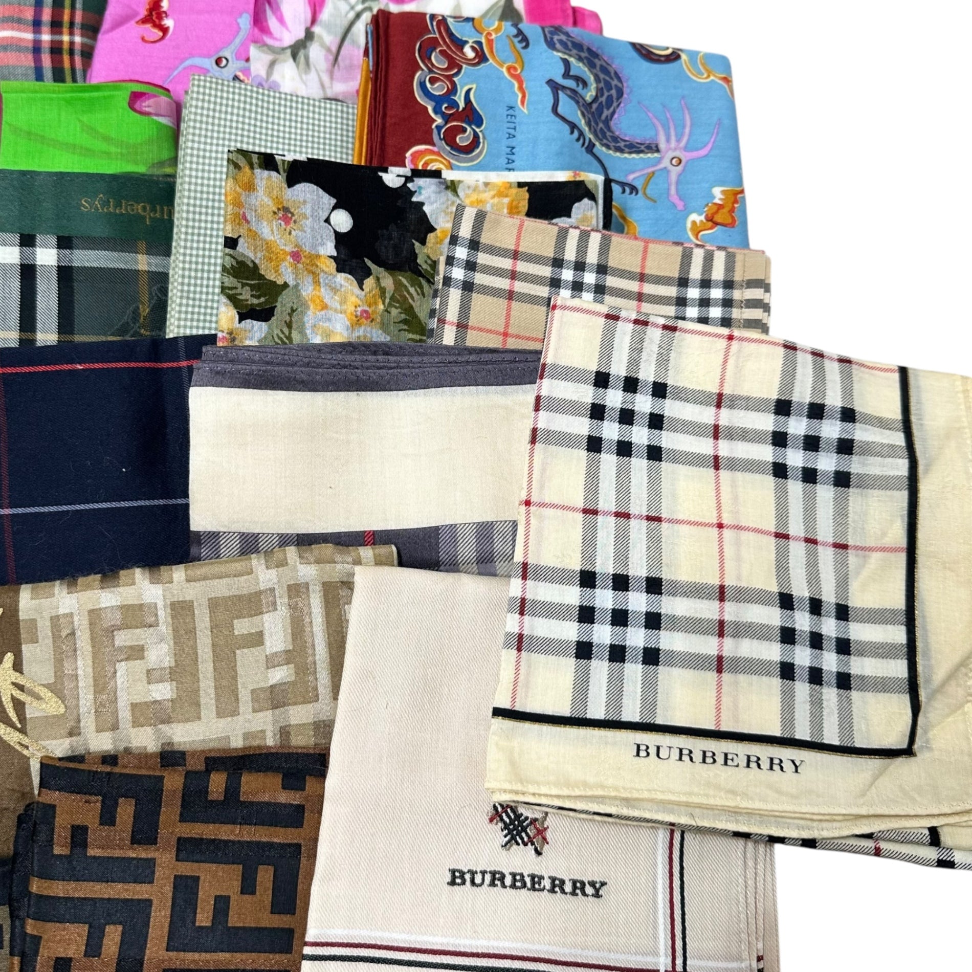 BURBERRY(バーバリー) ブランド ミックス ハンカチ セット 34点 BURBERRY11点 /RALPH LAUREN 7点 / DIOR 2点 / FENDI 3点 / Yves Saint Laurent 4点 / その他 7点 大量 まとめ