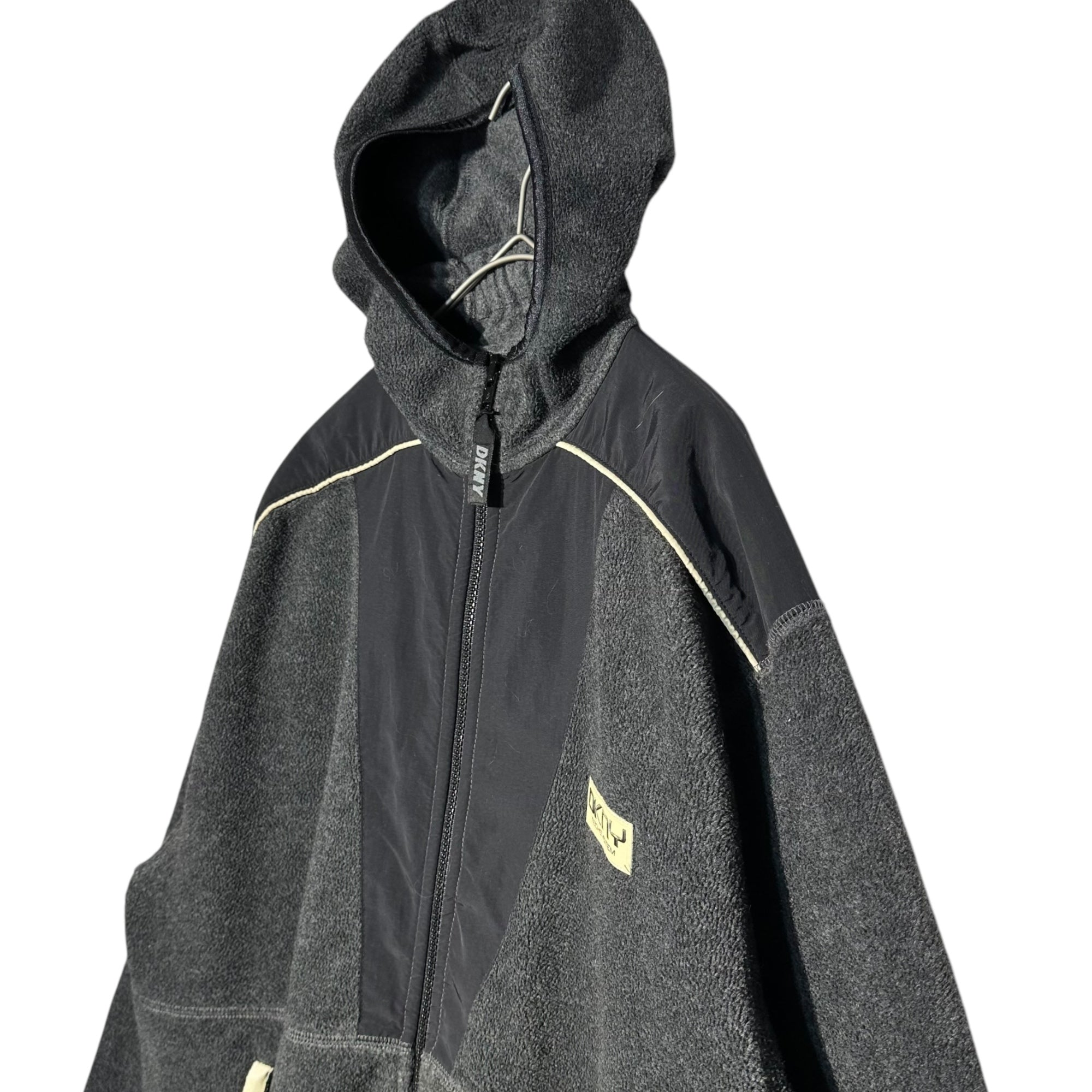 DKNY(ダナキャランニューヨーク) 90’s Tech System Fleece Jacket テック システム フーデッド フリース ジャケット S グレー×ブラック 90年代~00年代 ヴィンテージ Y2K