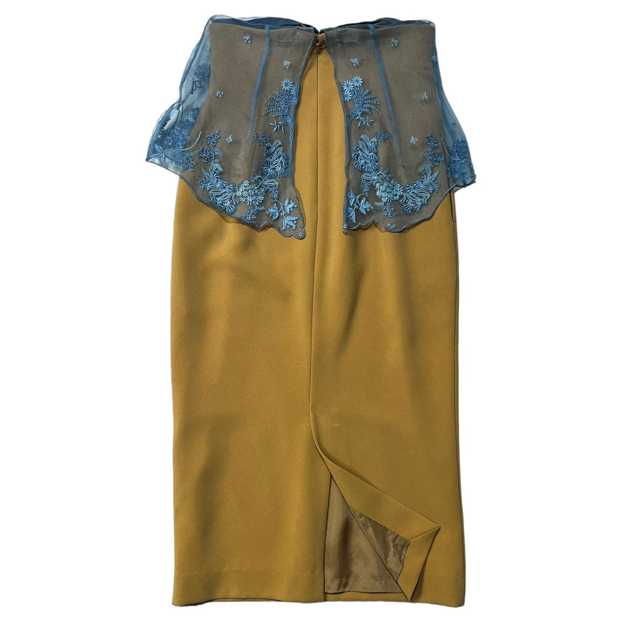 mame kurogouchi(マメクロゴウチ) 18SS LacePeplum Skirt フラワー シルク レース ロング タイト スカート MM18SS-SK001 1(S程度) ブラウン