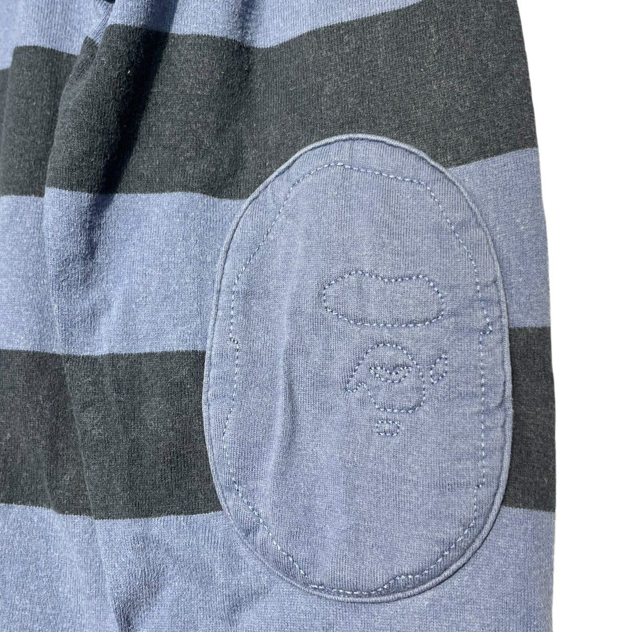 BAPE BY A BATHING APE(ベイプ バイ ア ベイシングエイプ) 00's One point logo border long sleeve rugby shirt ワンポイント ロゴ ボーダー 長袖 ラグビーシャツ ラガーシャツ 猿 L ブルー