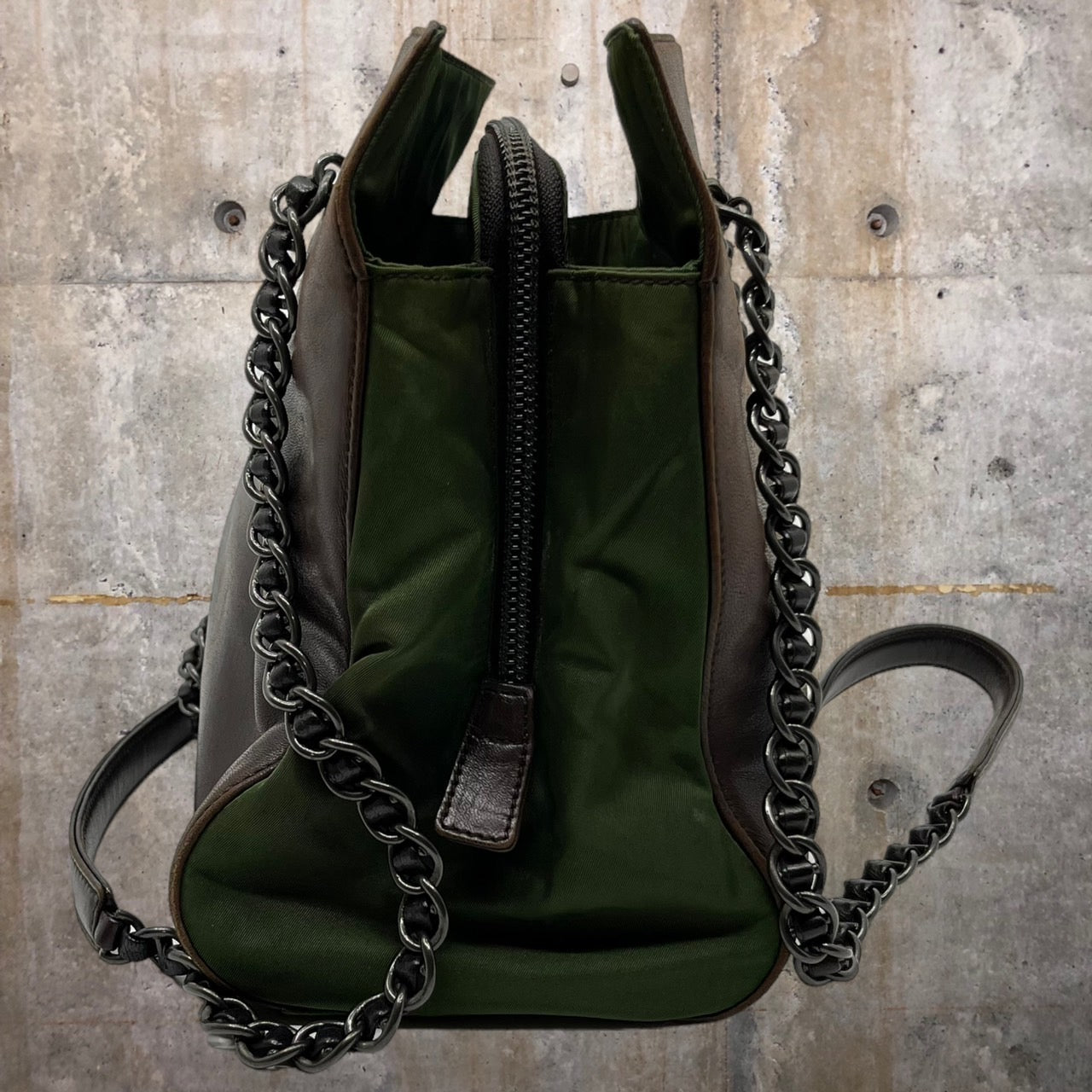 PRADA(プラダ) レザーナイロン切替2Wayショルダーバッグ ブラウン×オリーブ 製造番号:50