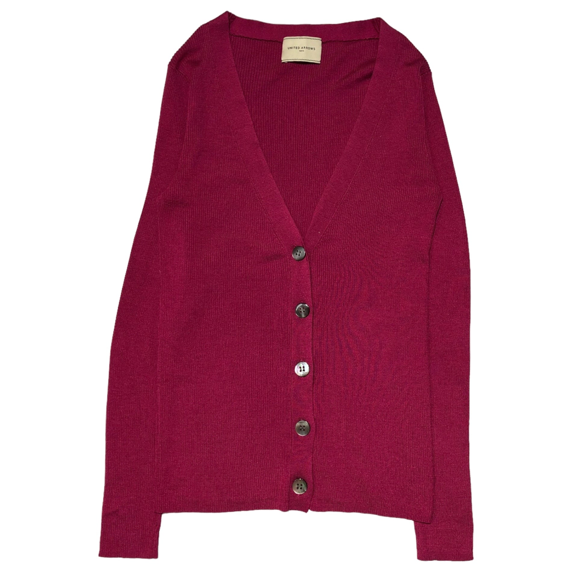 UNITED ARROWS(ユナイテッドアローズ) 22AW シルクリブVネックカーディガン 1528-136-0022 38(Mサイズ程度) ピンク シルク100% 完売品