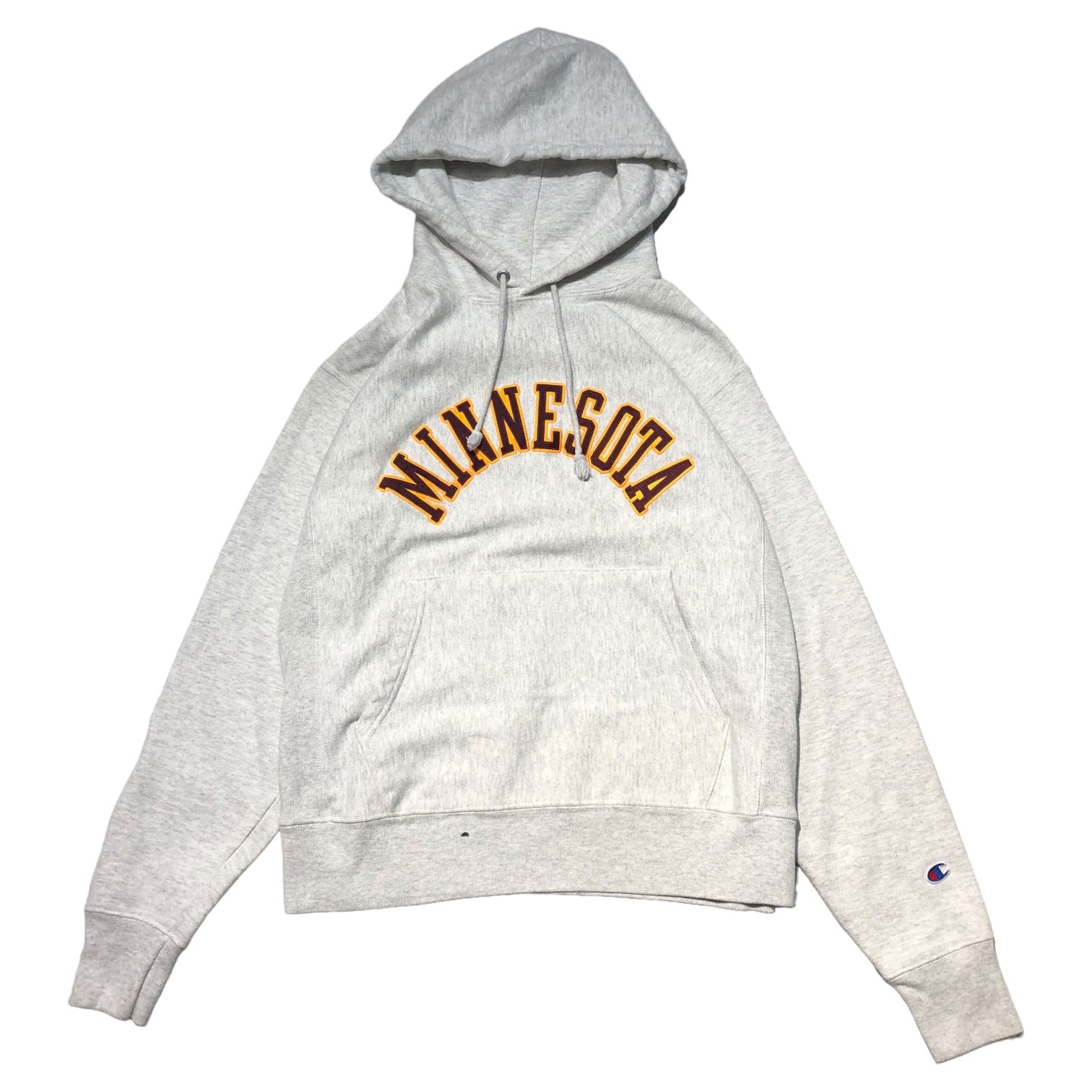 Champion(チャンピオン) ”MINNESOTA" reverse weave college hoodie リバースウィーブ カレッジ パーカー XL ライトグレー アーチ ロゴ ミネソタ