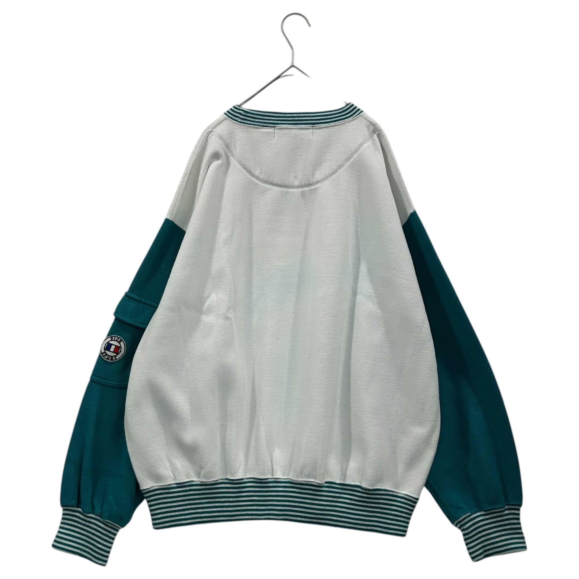Christian Dior MONSIEUR(クリスチャンディオールムッシュ) 90's Poly-Cotton Front V-Gusset Sports Line Sweatshirt 90年代 ポリ コットン 前 V スポーツ ライン スウェット WPL6764 XL ホワイト×グリーン ヴィンテージ