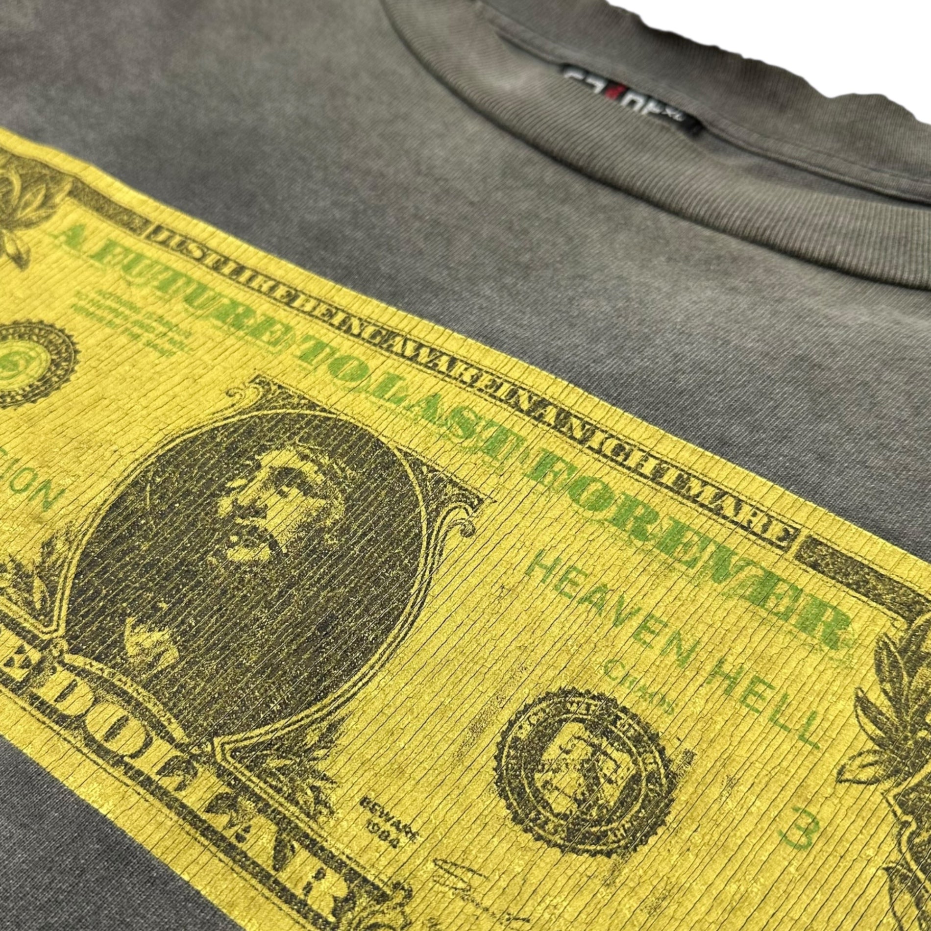 SAINT MICHAEL(セントマイケル) 22AW ×河村康輔 KMR LS TEE - $ BLACK ヴィンテージ 加工 ドル プリント 長袖 Tシャツ SM-A22-0000-083 XL ブラック ロンT カットソー