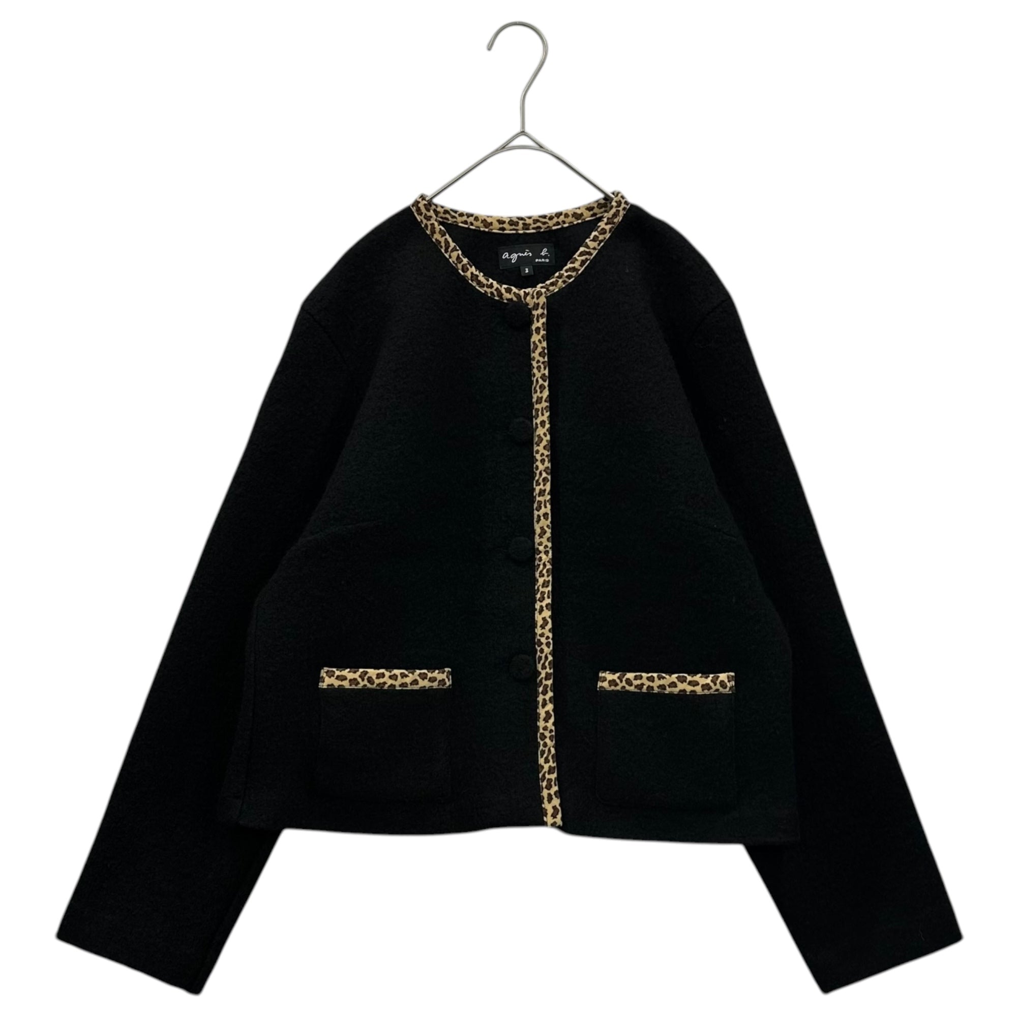 agnes b.(アニエスベー) Leopard Wool Collarless Jacket レオパード