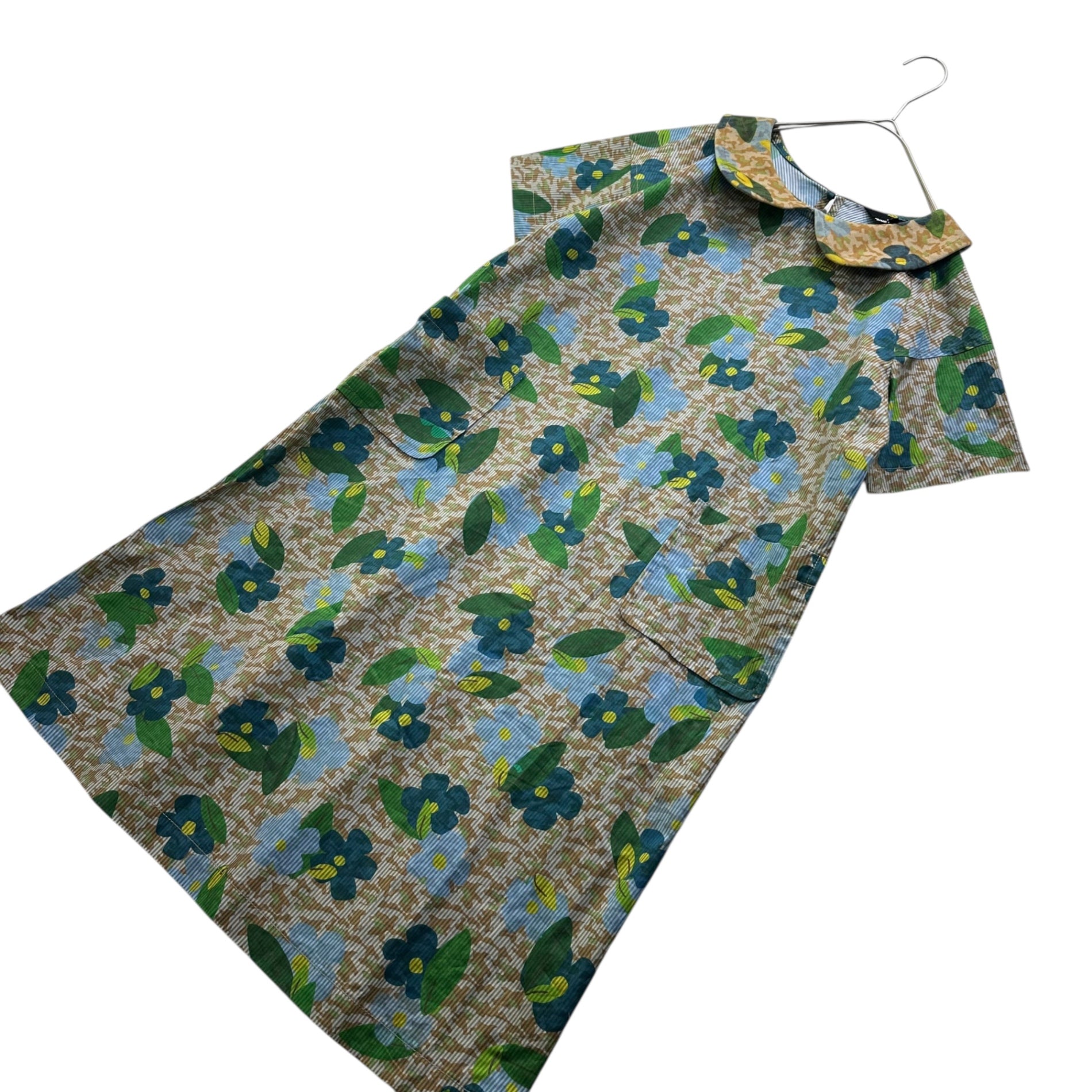 tricot COMME des GARCONS(トリココムデギャルソン) 13AW Botanical & Stripe Design S/S Dress ボタニカル & ストライプ デザイン 半袖 ワンピース TL-O012 M ブルー×グリーン×ブラウン AD2013