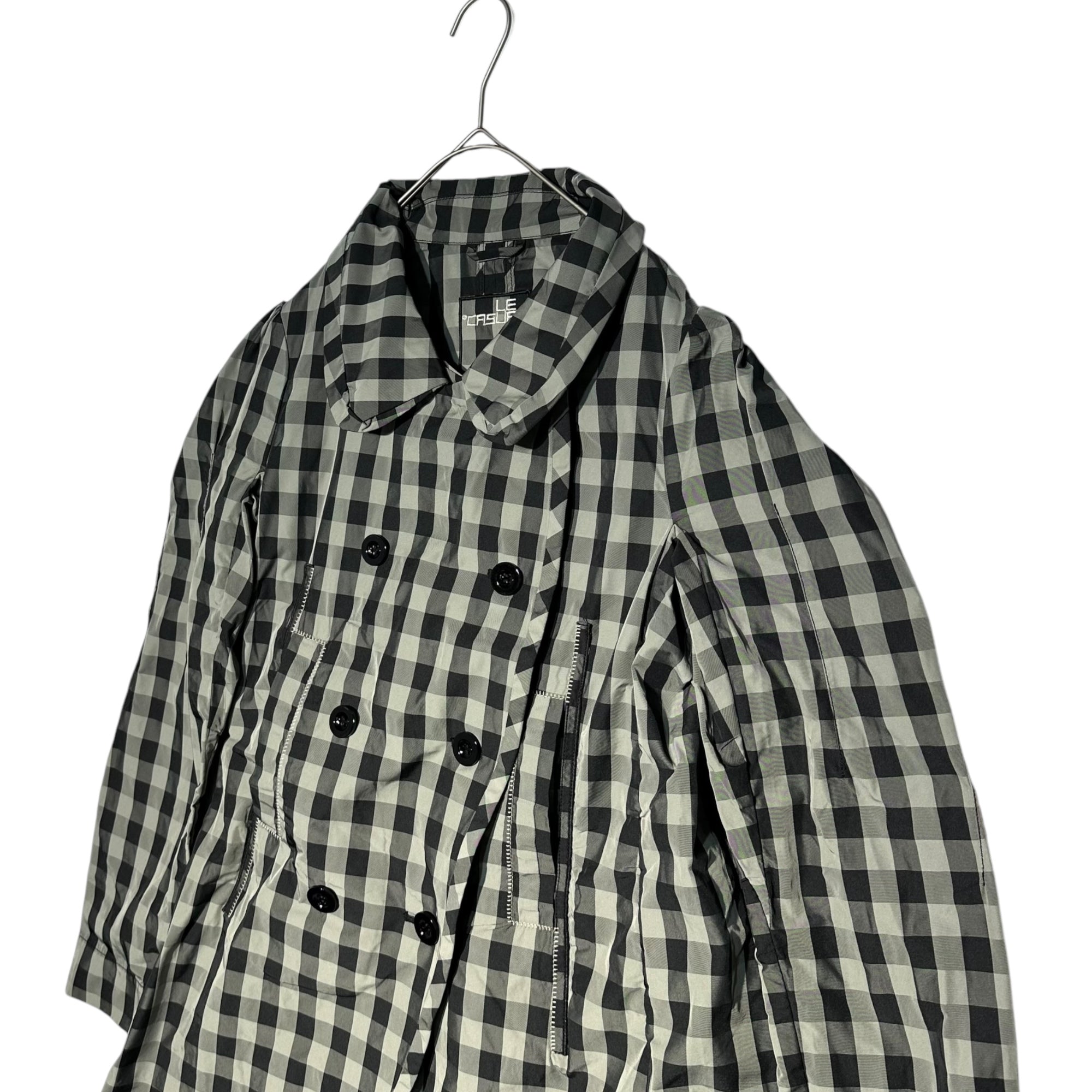 MARITHE FRANCOIS GIRBAUD(マリテフランソワジルボー) 00's Gingham Check Round Collar Double Coat ギンガム チェック 丸襟 ダブル コート F5-7180 M ブラック×グレー Y2K 変形