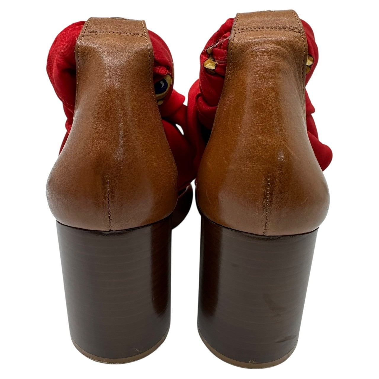 MAISON MARGIELA(メゾンマルジェラ) Scarf Band Heel Pumps スカーフ バンド ヒール パンプス 58WL0113 39(25.5cm程度) ブラウン×レッド