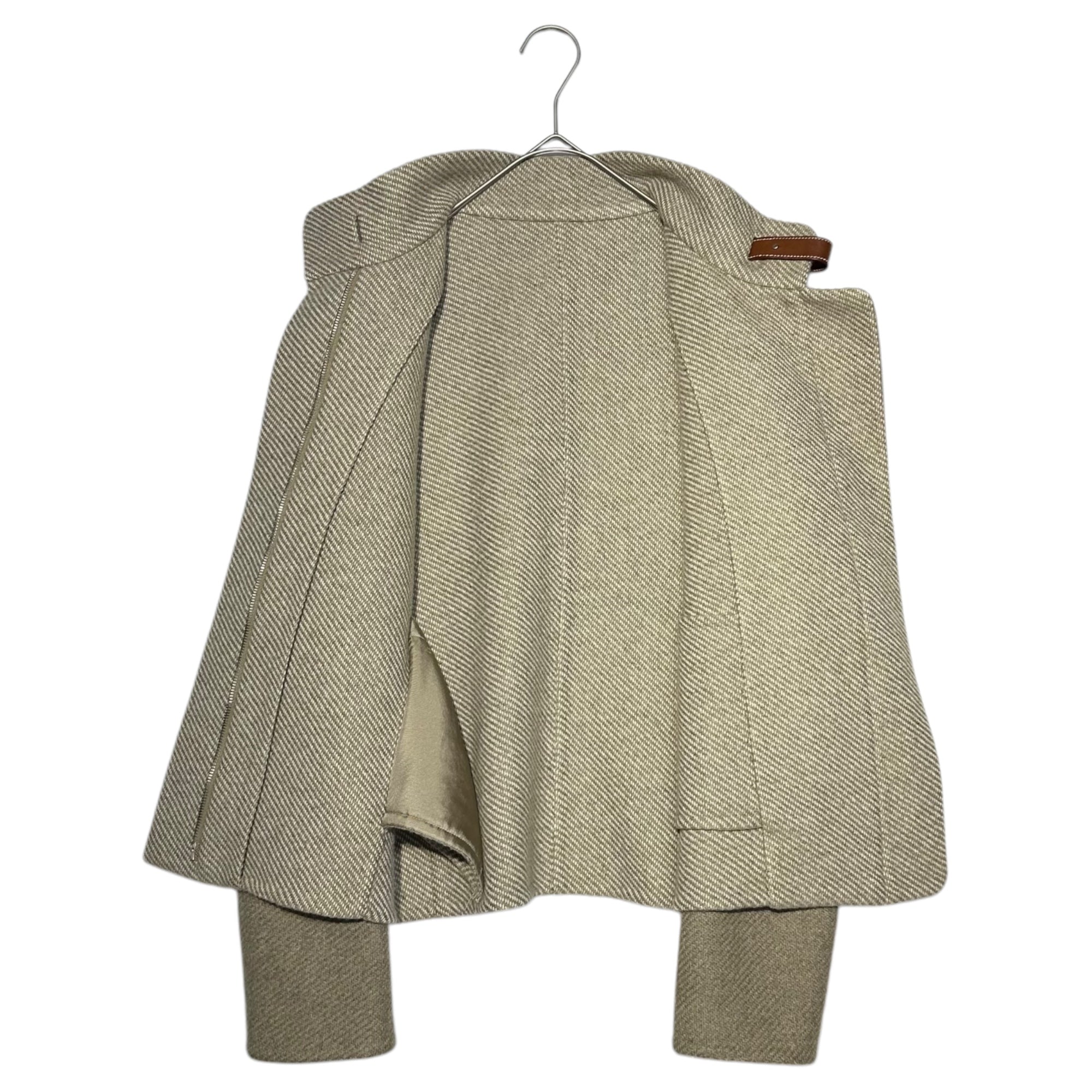 HERMES(エルメス) By Margiela 100% cashmere tweed stand collar jacket マルジェラ期 カシミア ツイード スタンドカラー ジャケット 38(M程度) ベージュ レザー ストラップ エルメスジャポンタグ ブルゾン