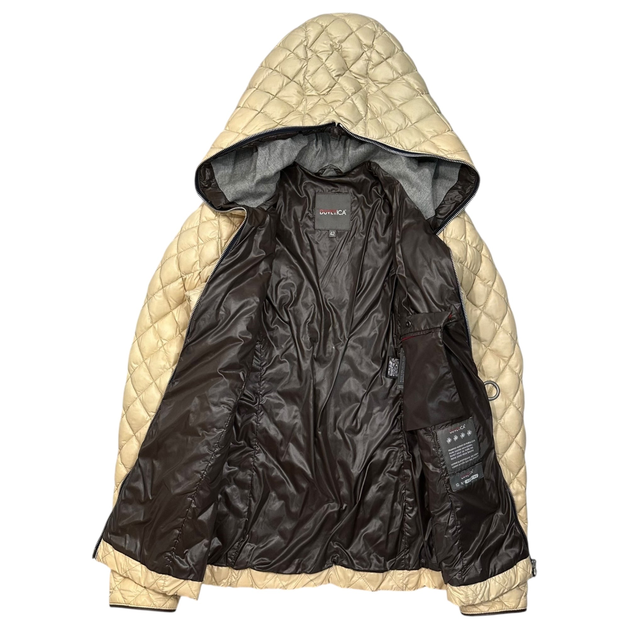 DUVETICA(デュベティカ) CINISCA Belted Quilted Down Jacket ベルテッド キルティング ダウン ジャケット D.3010.00/1057.R 42 ベージュ レザーパイピング