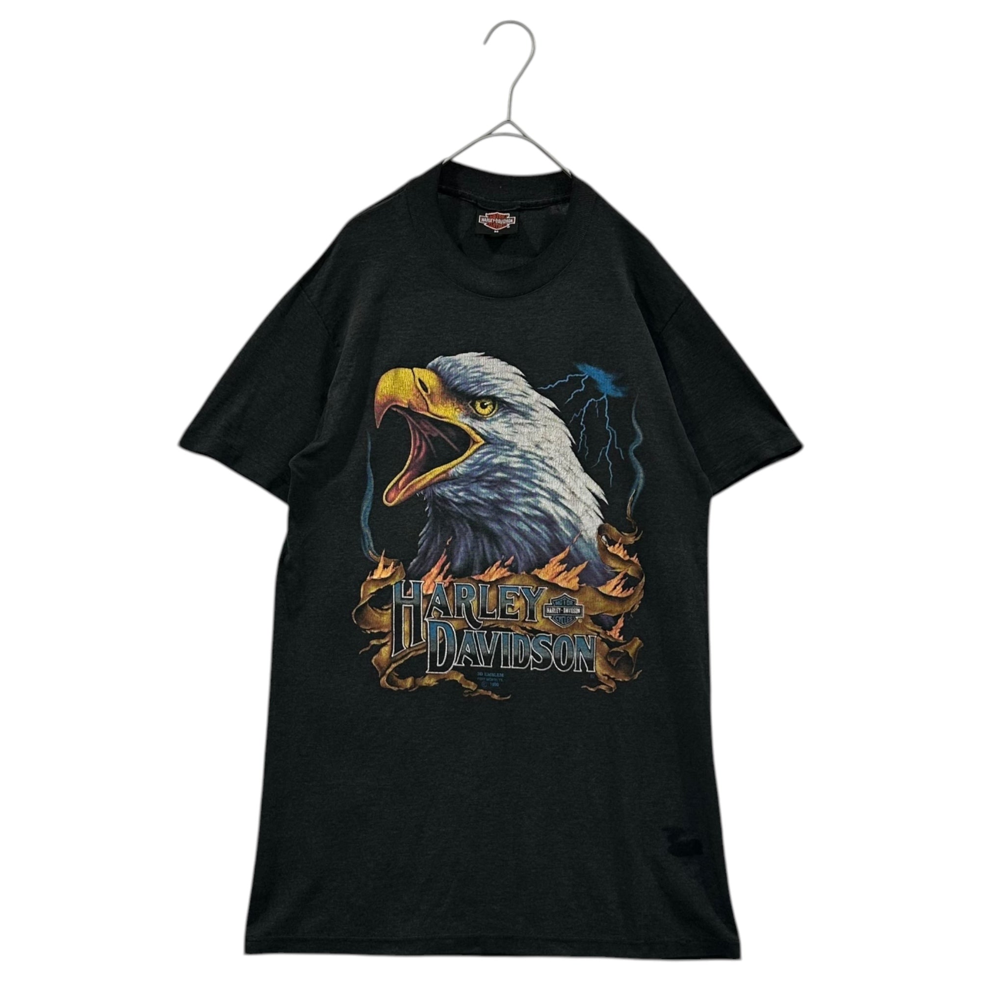 HARLEY DAVIDSON(ハーレーダビッドソン) 1990 © 3D EMBLEM TEE 鷹 稲妻 プリント Tシャツ M ブラック 90's 90年代 ヴィンテージ カタ サンダー 雷