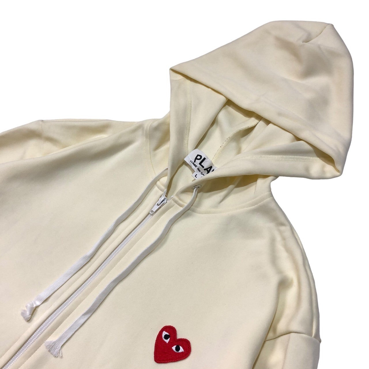 PLAY COMME des GARCONS(プレイコムデギャルソン) Sweatshirt hoodie ハート ロゴ ジップ パーカー AZ-T172 L アイボリー AD2012