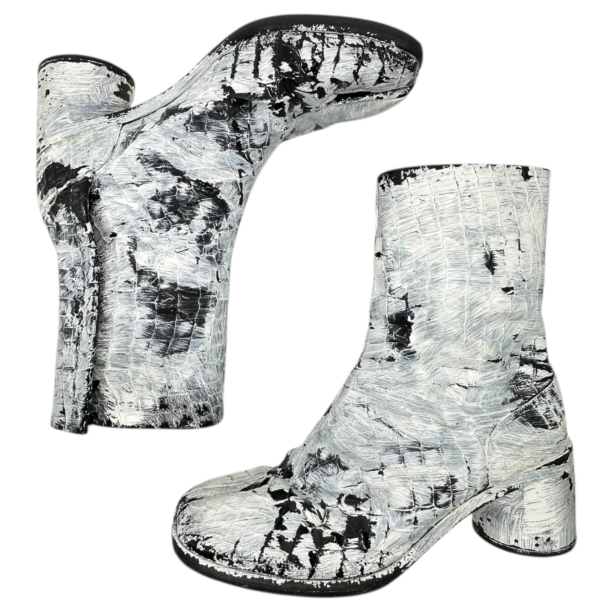 MAISON MARGIELA(メゾンマルジェラ) 21AW TABI BOOTS - Crocodile Embossed Leather Bianquet 足袋 ブーツ クロコ 型押し レザー ペンキ S57WU0132 43(27.5cm程度) ホワイト×ブラック