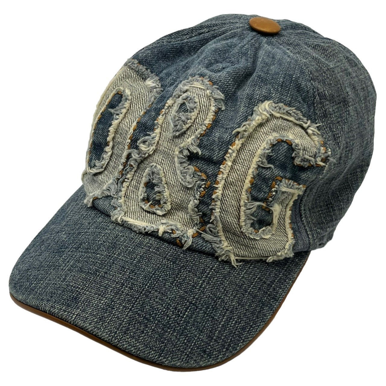D&G DOLCE&GABBANA(ディーアンドジードルチェ&ガッバーナ) 00's Logo crushed denim cap ロゴ デニム キャップ 帽子 インディゴ Y2K レザー パイピング