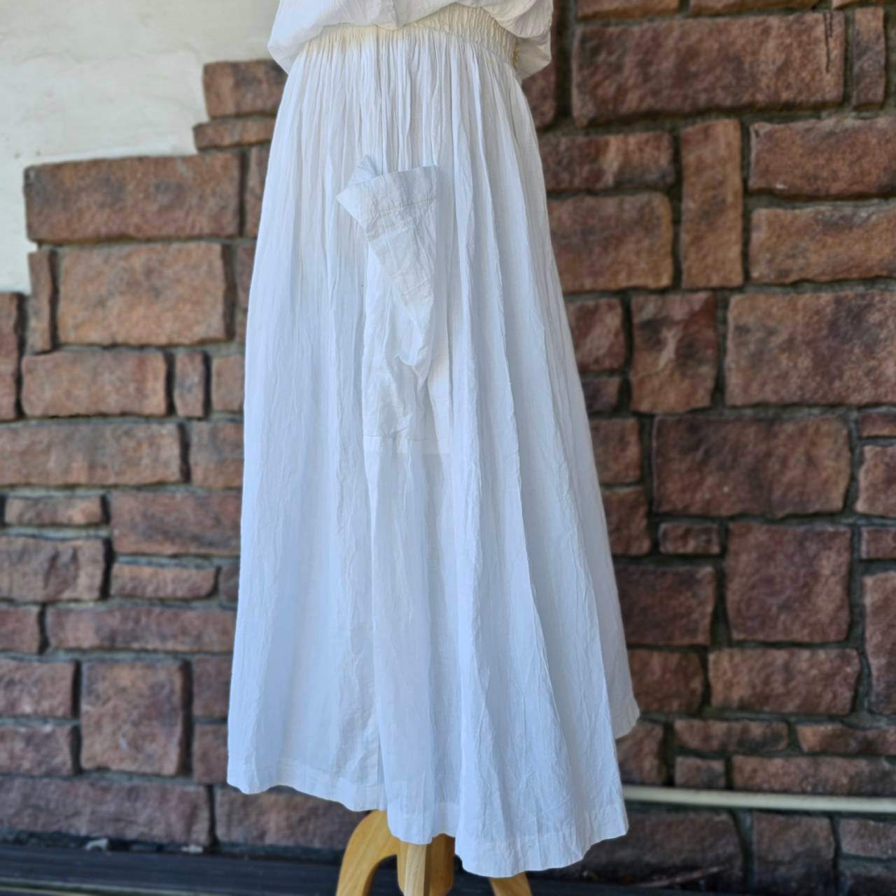 VINTAGE(ヴィンテージ) 70's double cloth nonsleeve onepiece with big pocket ポケット付き二重生地のノースリーブワンピース M~L程度 ホワイト