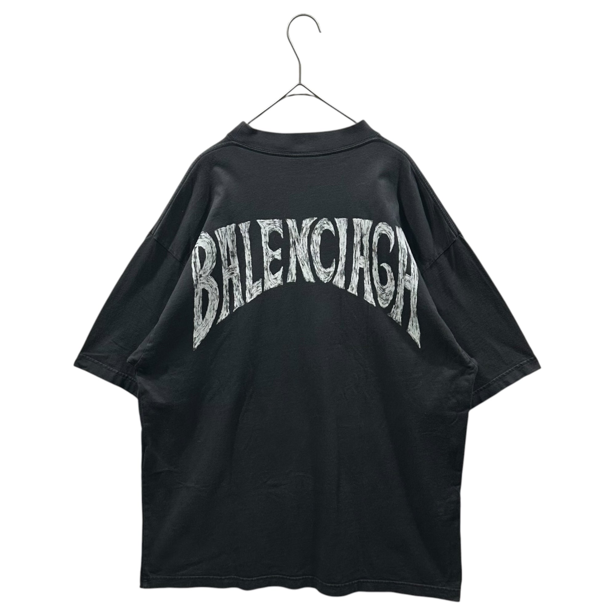 BALENCIAGA(バレンシアガ) 2023AW Hand Drawn T-Shirt バンドペイント ヴィンテージ加工 Tシャツ JP57 2023 01382 M ブラック×ホワイト