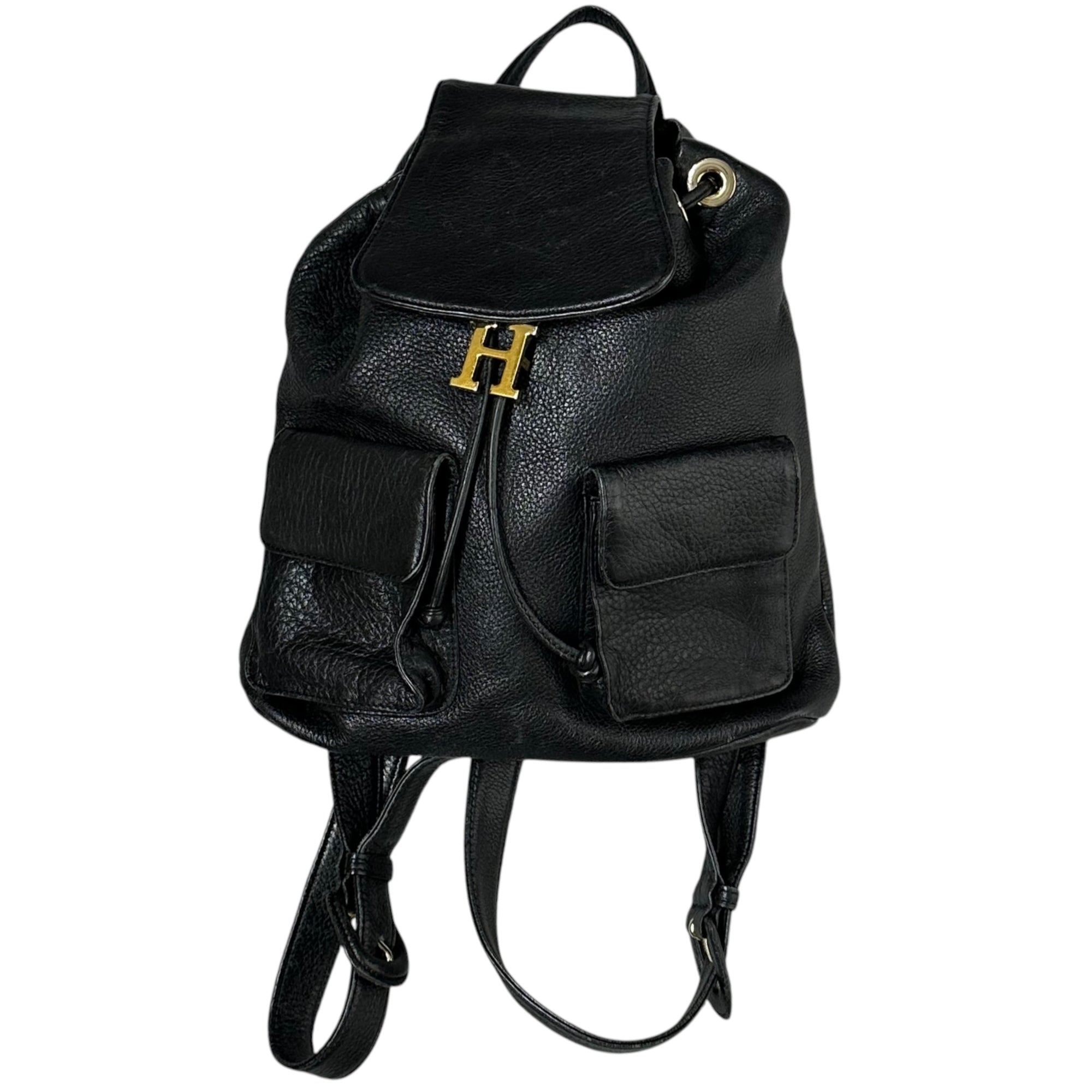 HIROFU(ヒロフ) H logo gold hardware leather mini backpack H ロゴ ゴールド 金具 レザー ミニ リュック ブラック