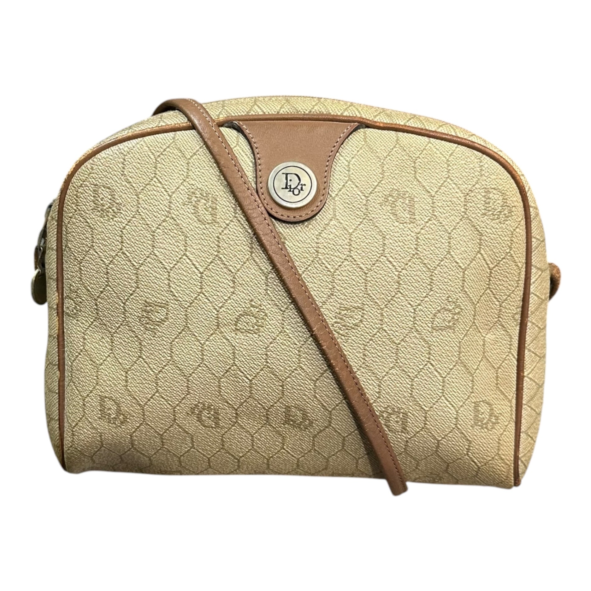 Christian Dior(クリスチャンディオール) 1970's Honeycomb Pattern PVC Shoulder Bag ハニカム柄 ショルダー バッグ ベージュ 70年代 ailee ジップ ヴィンテージ OLD