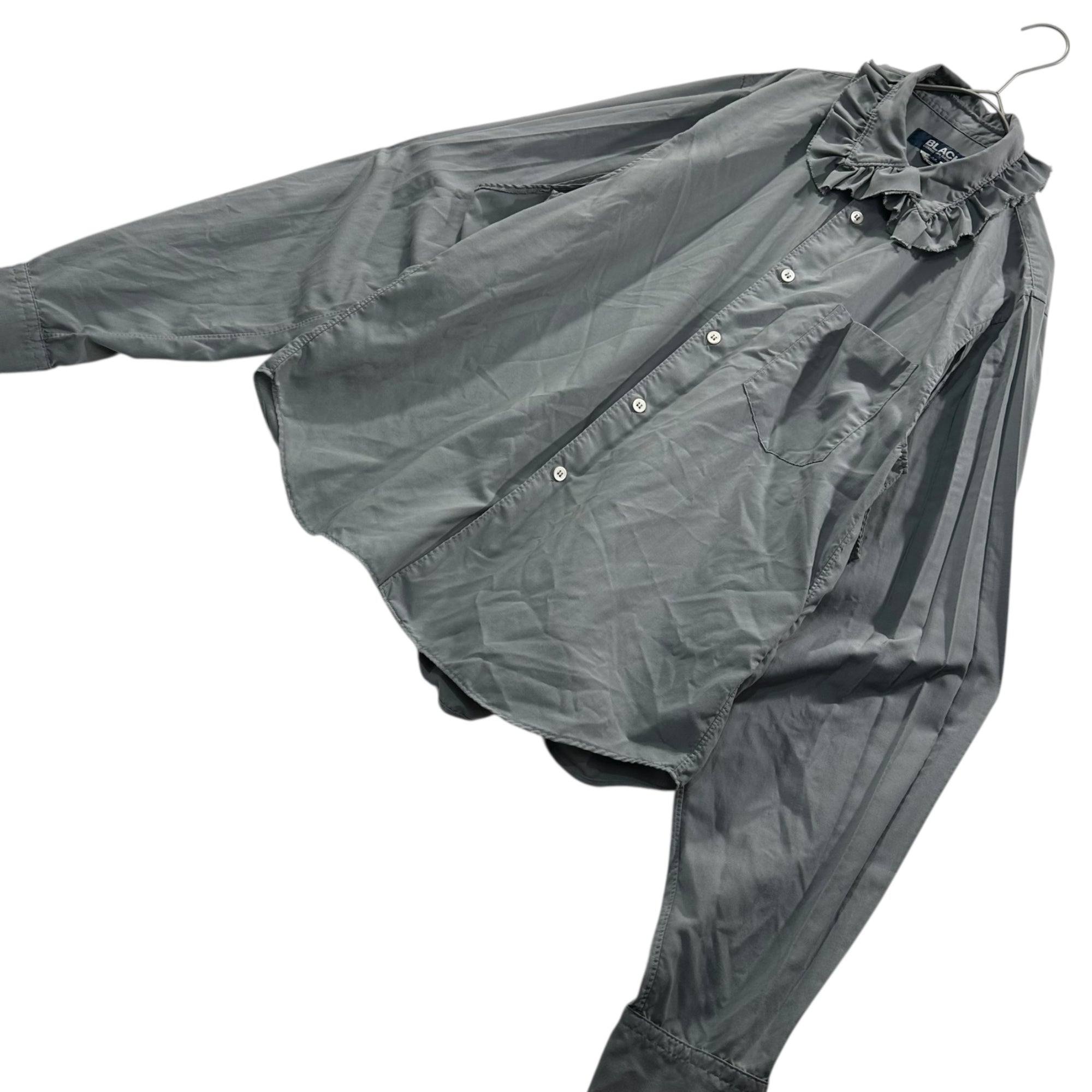 BLACK COMME des GARCONS(ブラックコムデギャルソン) 24SS Ruffled Collar Open Sides Shirts フリル 襟 脇 オープン 長袖 シャツ 1M-B014 M グレー AD2023