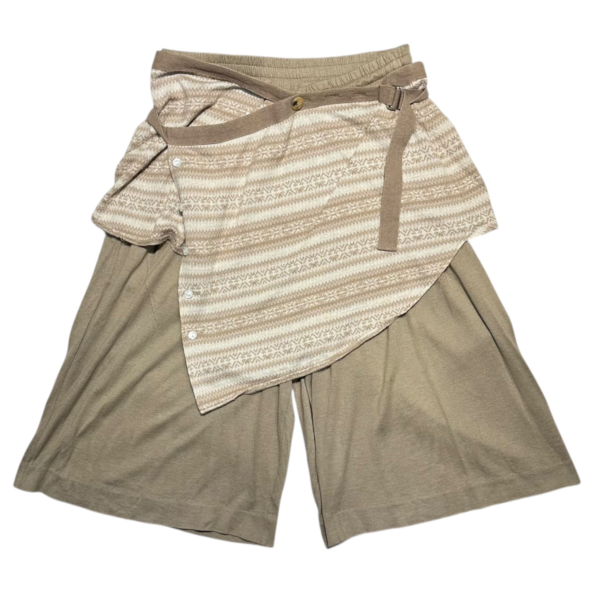 NUMBER (N)INE(ナンバーナイン) 08SS BIRDS Cotton Cashmere Wide Shorts & Fair Isle Wrap Skirt Set コットン カシミア ワイドショーツ&フェアアイル 巻きスカート セット PT:S08-NP005A SKT:S08-NP006B PT:3(M) SKT:FREE ベージュ 宮下貴裕本人期