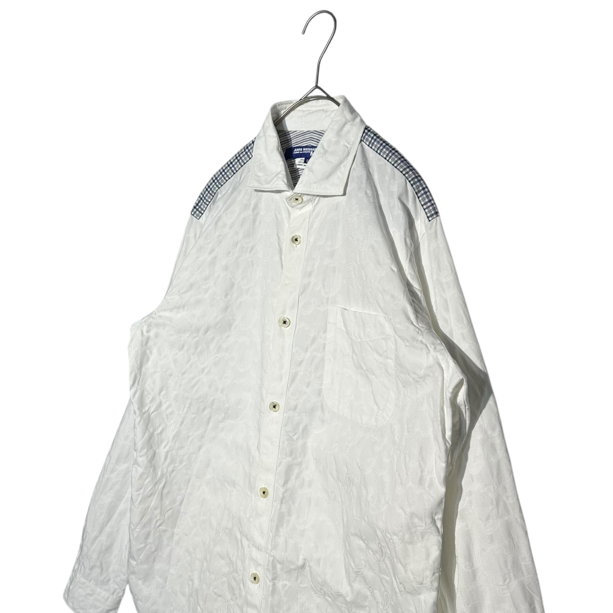 COMME des GARCONS JUNYA WATANABE MAN(コムデギャルソンジュンヤワタナベマン) 19AW Front Paisley Weave Shoulder Check Checked Paneled Long-Sleeved Cotton Shirt 前身頃 ペイズリー織り 肩 チェック 切替 長袖 コットン シャツ WD-B004 S ホワイト×ブルー AD2019