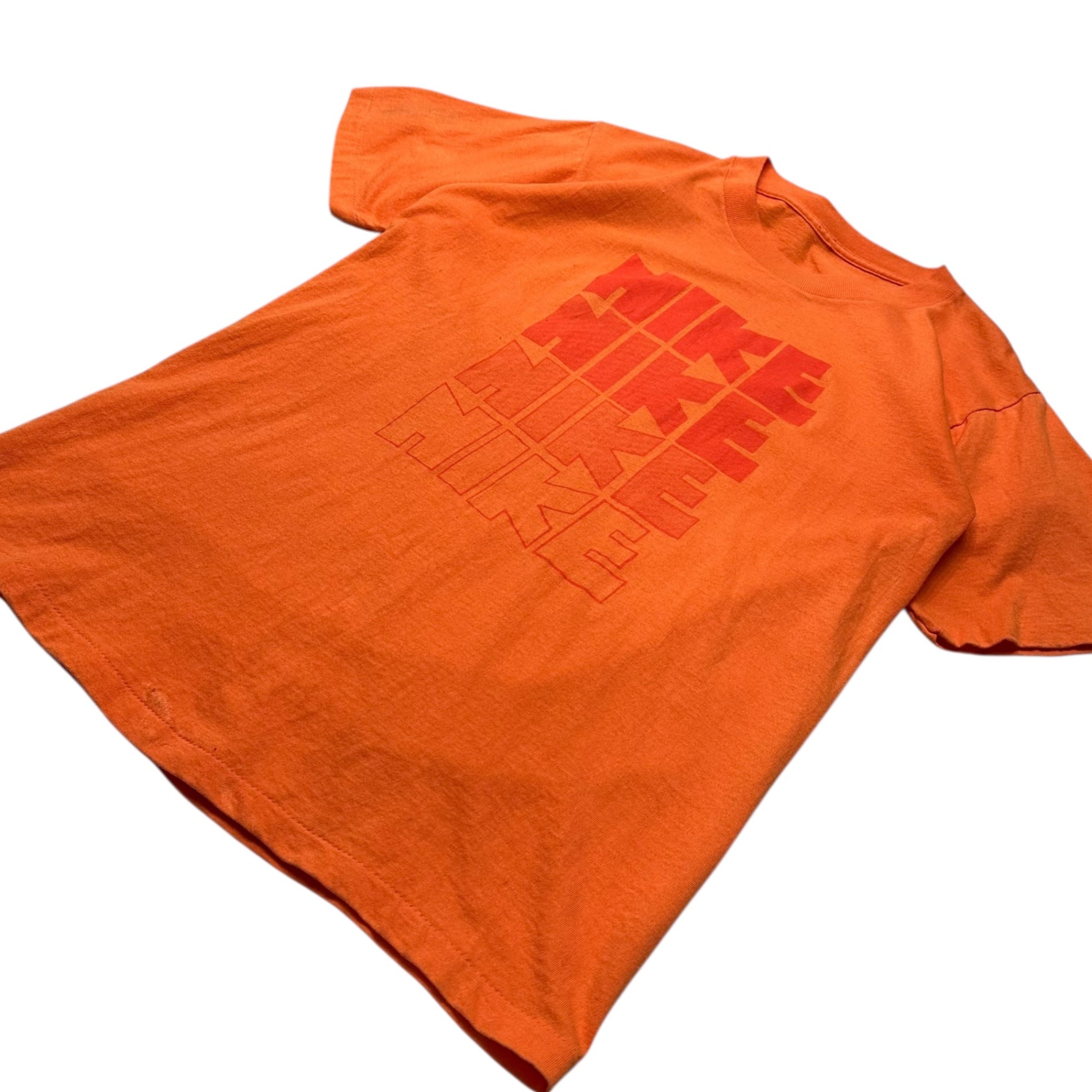 NIKE(ナイキ) 80's 4-row logo print T-shirt ゴツナイキ 4連 ロゴ プリント Tシャツ 表記無し(M程度) オレンジ 80年代 オリジナル ヴィンテージ