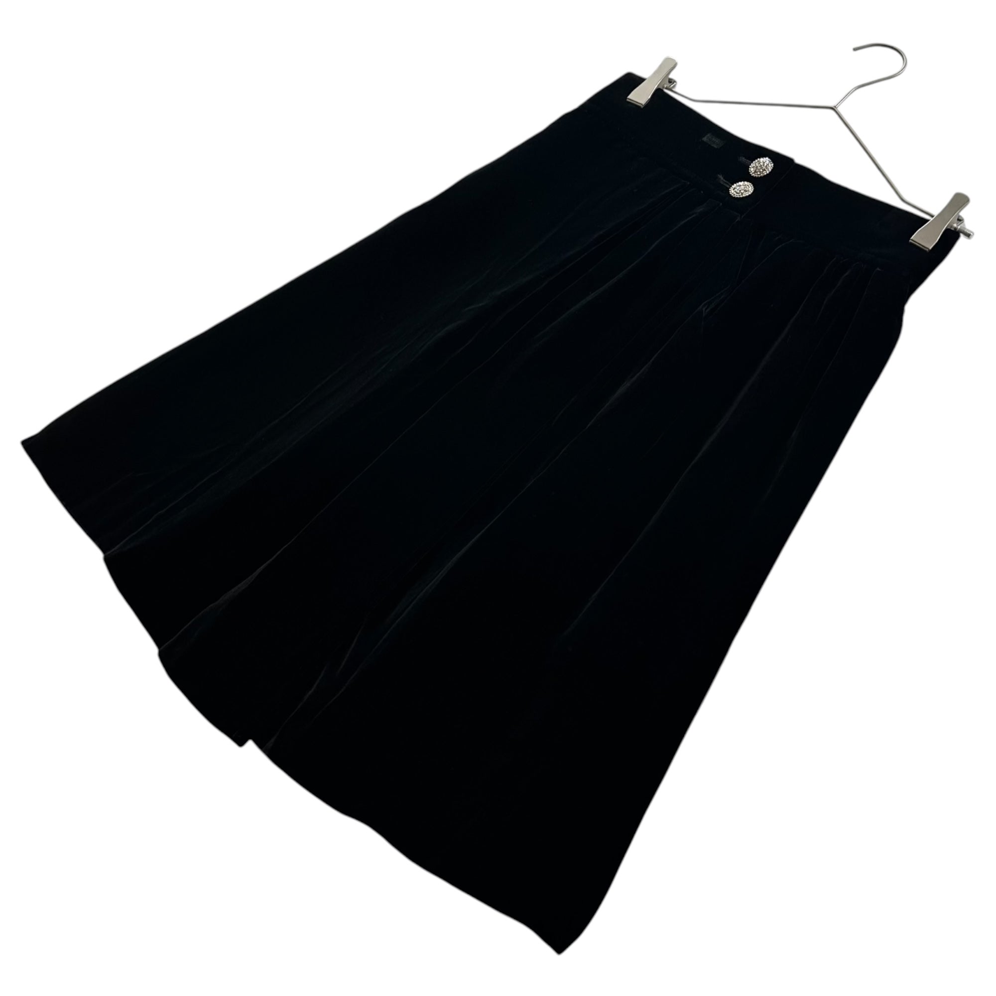 YVES SAINT LAURENT(イヴサンローラン) Velour knee-length wrap skirt ベロア ひざ丈 ラップ スカート L ブラック ヴィンテージ