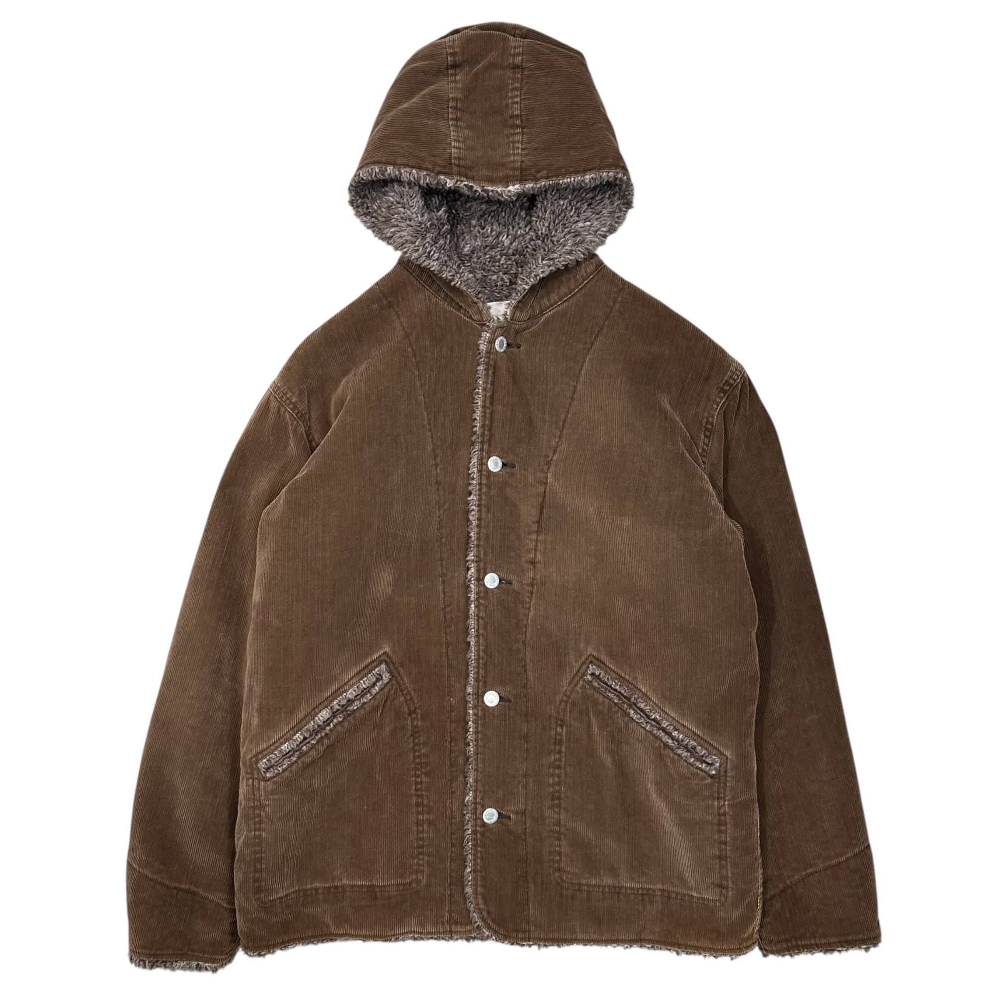 GOODENOUGH(グッドイナフ) 00's Corduroy Boa Hooded Jacket コーデュロイ ボア フーデット ジャケット L ブラウン