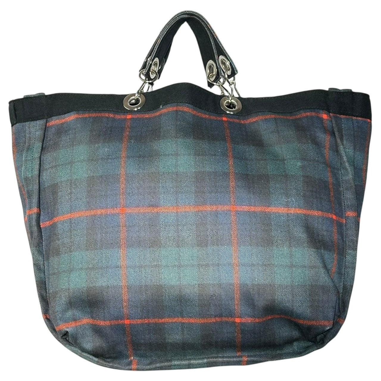 tricot COMME des GARCONS(トリココムデギャルソン) Inside Out Check Tote Bag インサイド アウト チェック トート バッグ TH-K 205 グリーン×ネイビー ハンド