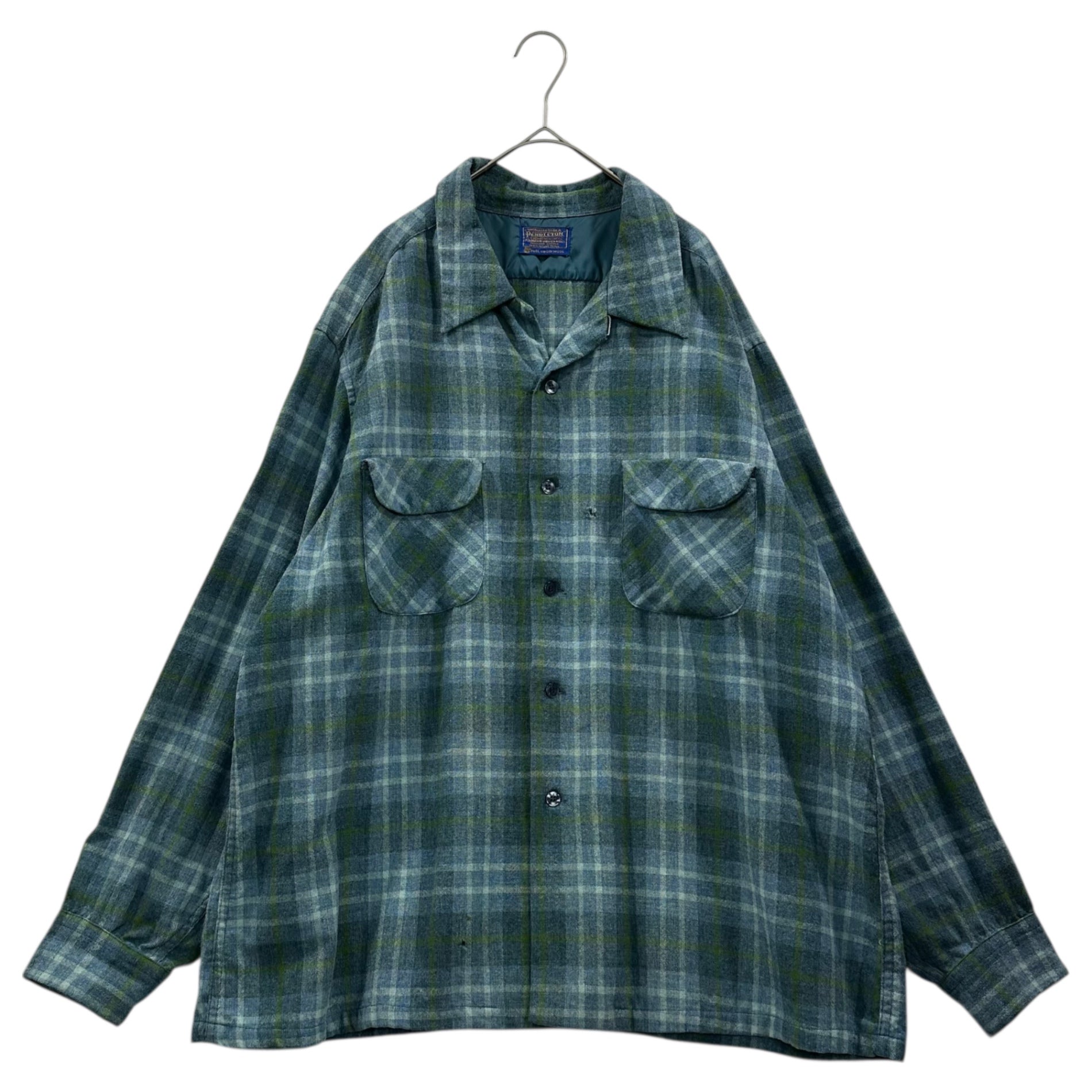 PENDLETON(ペンドルトン) 70's Board Shirt ボード シャツ 表記無(XL程度) ブルー×グリーン 70年代 ヴィンテージ オープンカラー 開襟 ウール