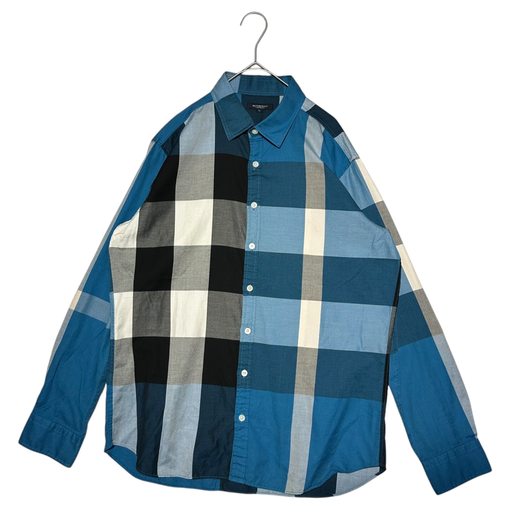 BURBERRY LONDON(バーバリーロンドン) Long Sleeve Regular Collar Check Shirt 長袖 レギュラーカラー チェック シャツ A1M56-302-23 L ブルー×ブラック×ホワイト