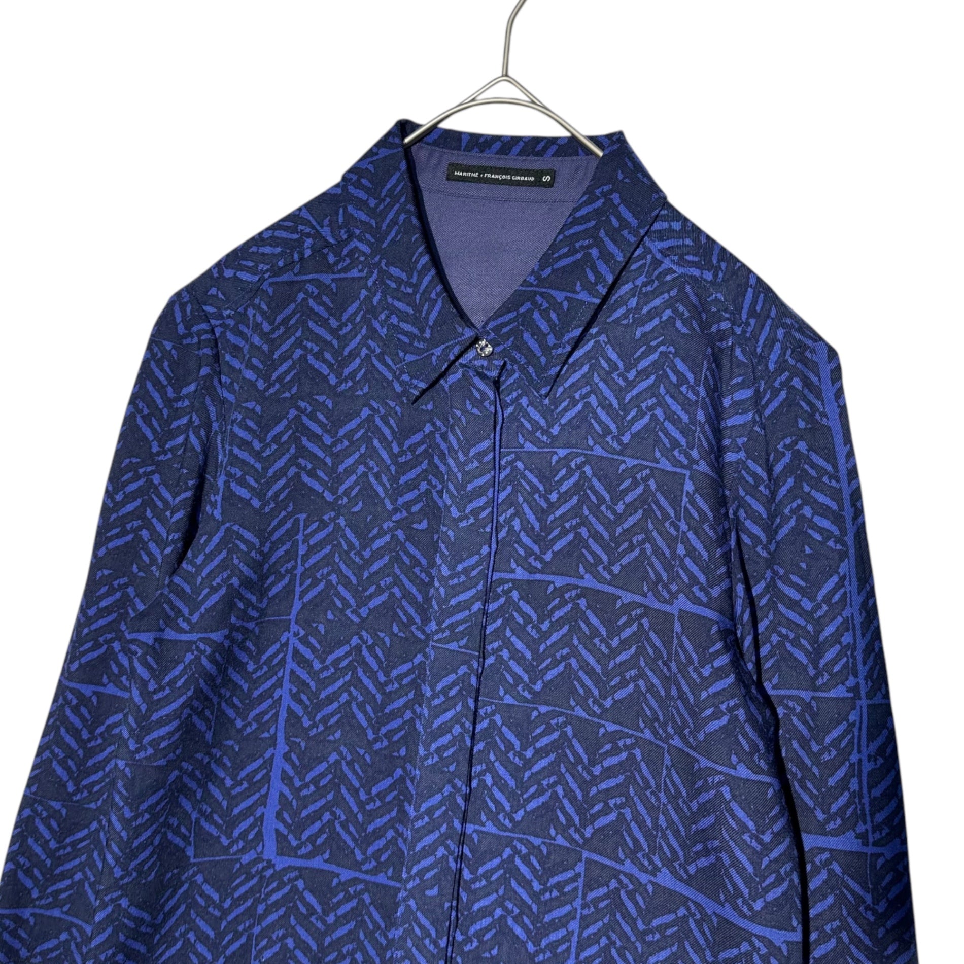 MARITHE FRANCOIS GIRBAUD(マリテフランソワジルボー) 00's Sleeve Switching Pattern L/S Shirt 袖切替 総柄 比翼 長袖 シャツ F7-5637 S ブルー Y2K