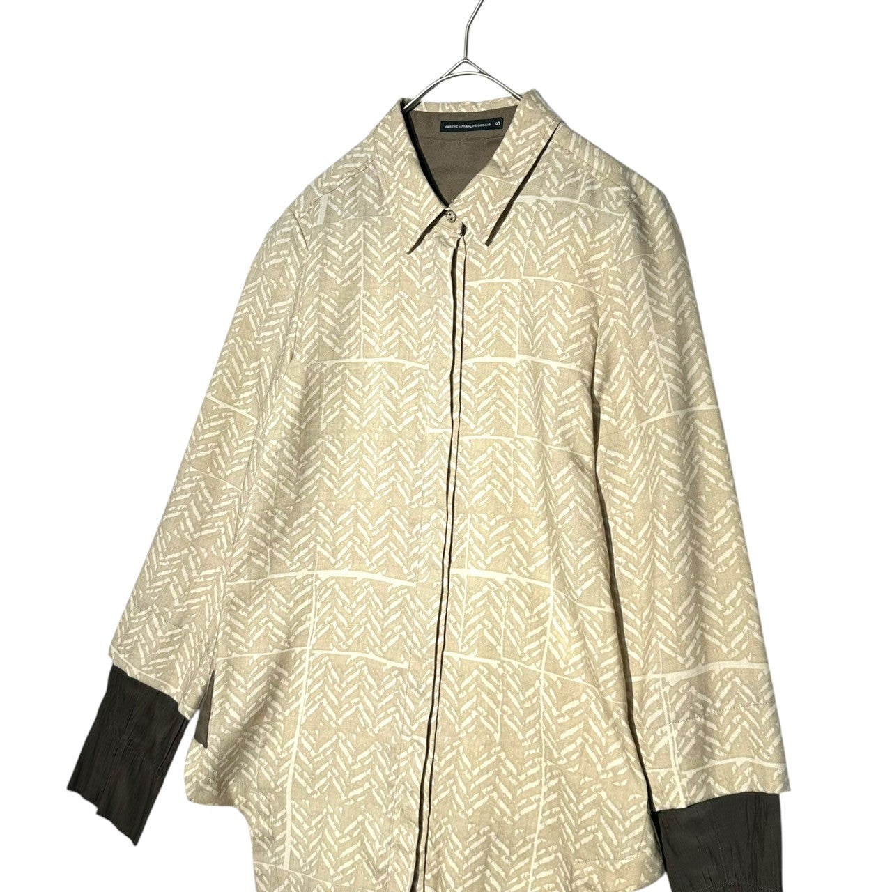 MARITHE FRANCOIS GIRBAUD(マリテフランソワジルボー) 00's Sleeve Switching Pattern L/S Shirt 袖切替 総柄 比翼 長袖 シャツ F7-5637 S ベージュ Y2K