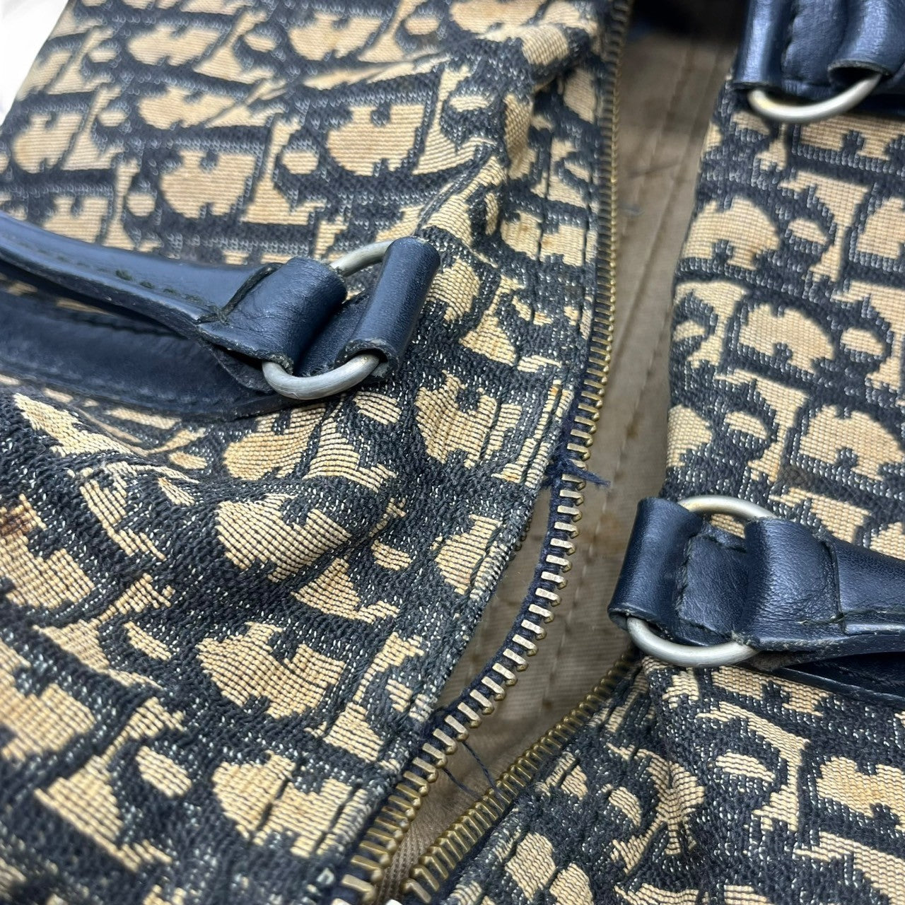 Christian Dior(クリスチャンディオール) Vintage trotter mini boston bag ヴィンテージ トロッター柄 ミニ ボストン バッグ ネイビー×アイボリー ハンドバッグ モノグラム