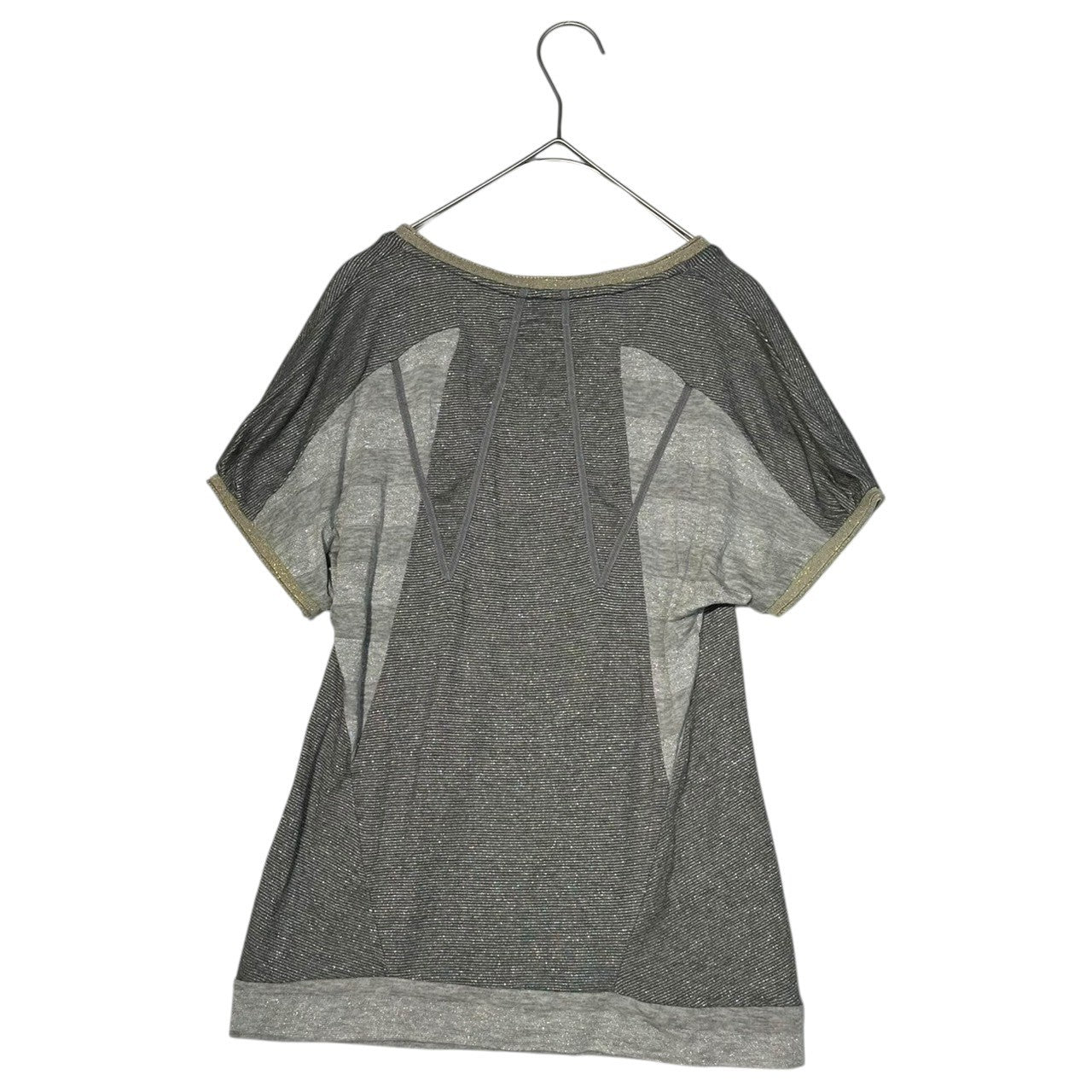 MARITHE FRANCOIS GIRBAUD(マリテフランソワジルボー) 00's V-neck stretch lamé short-sleeved knit-and-sew Vネック ストレッチ ラメ 半袖 ニットソー 表記無(FREE) グレー Y2K Tシャツ