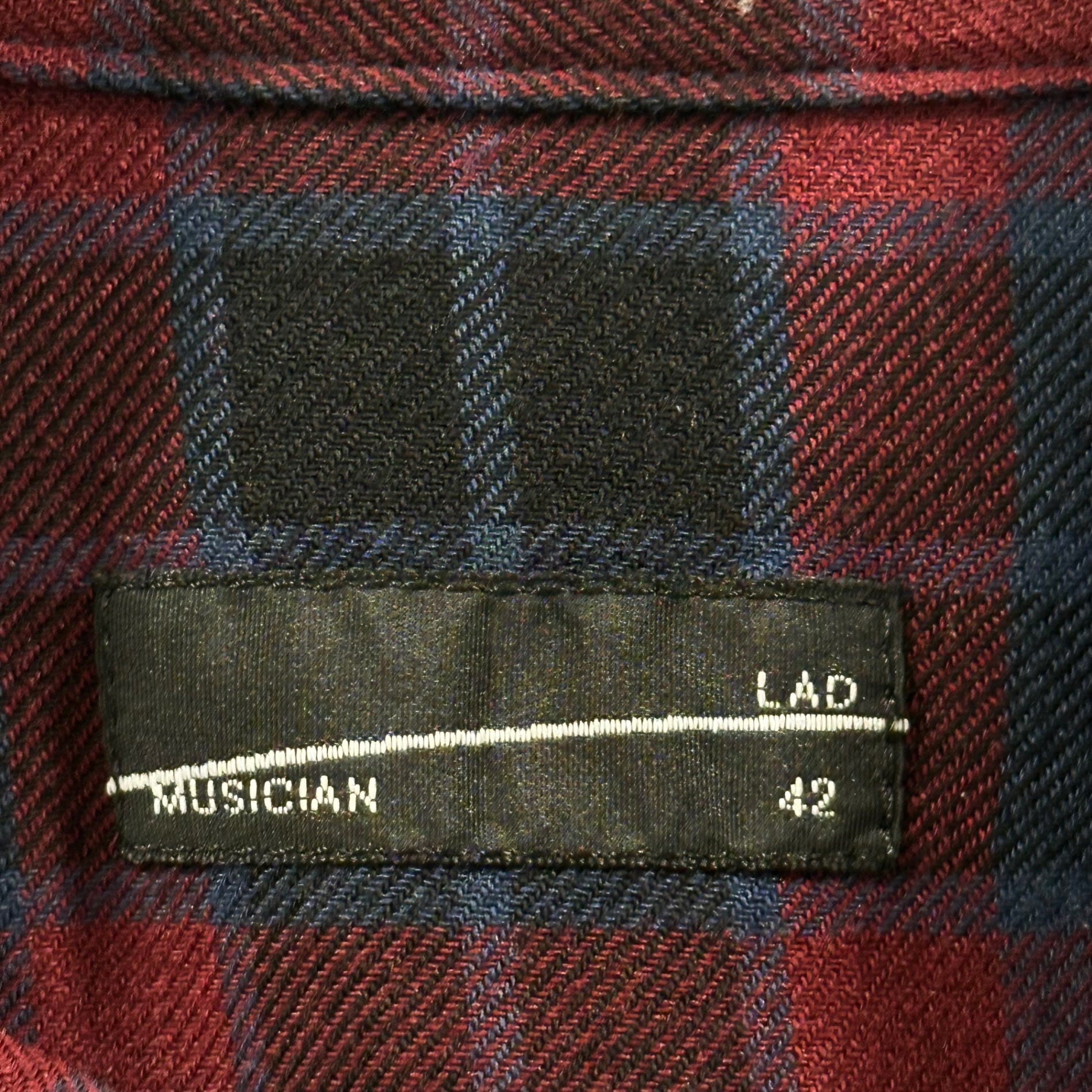 LAD MUSICIAN(ラッドミュージシャン) MODAL PUNK CHECK PLANE BIG SHIRTS モーダルパンク チェック オーバーサイズ シャツ 2118-108 42 ネイビー×レッド レーヨン