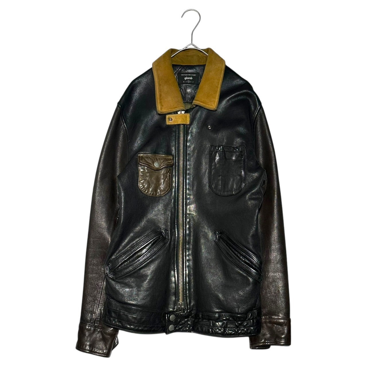 glamb(グラム) Switching Single Leather Riders Jacket 切替 シングル レザー ライダース ジャケット 2(M程度) ブラック×ベージュ×ブラウン