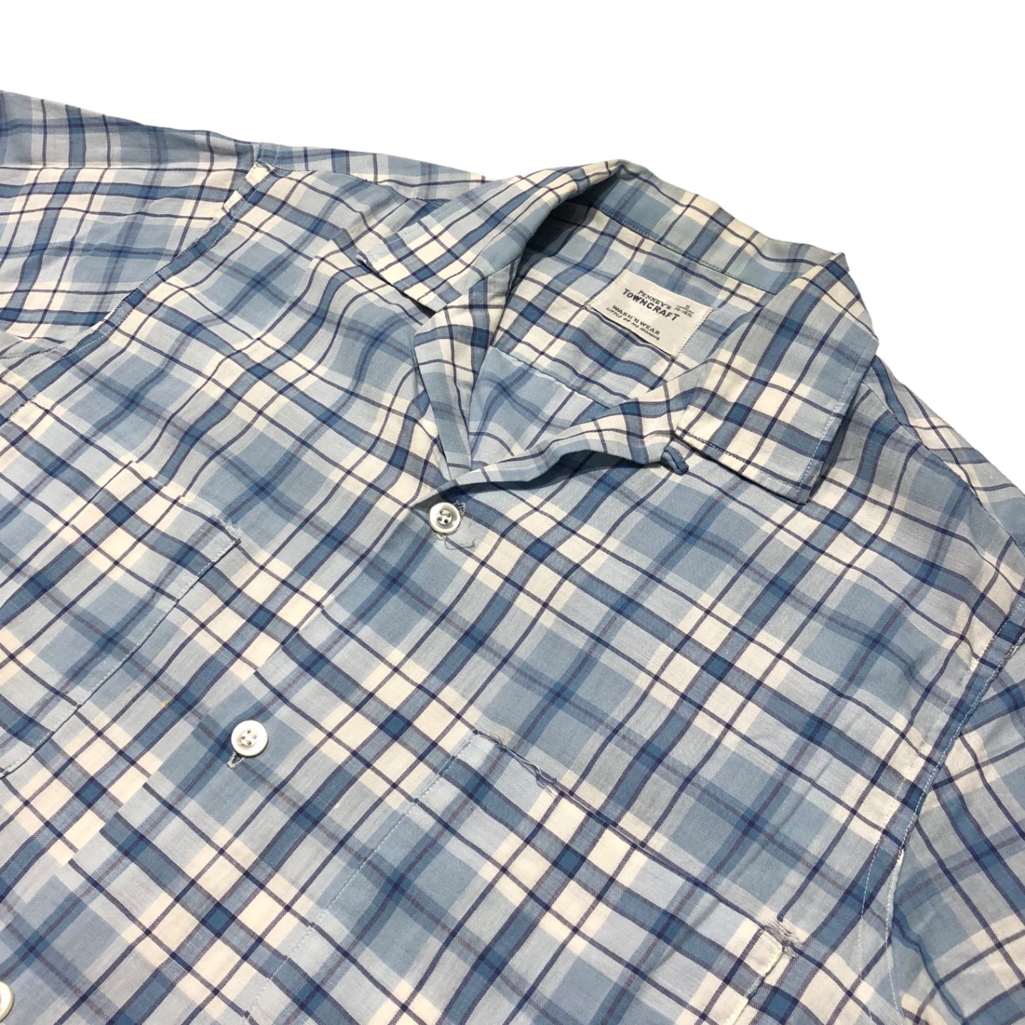 TOWNCRAFT(タウンクラフト) 60's vintage open collar shirt ヴィンテージ オープンカラー シャツ 半袖 チェック S ブルー PENNY'S 船タグ