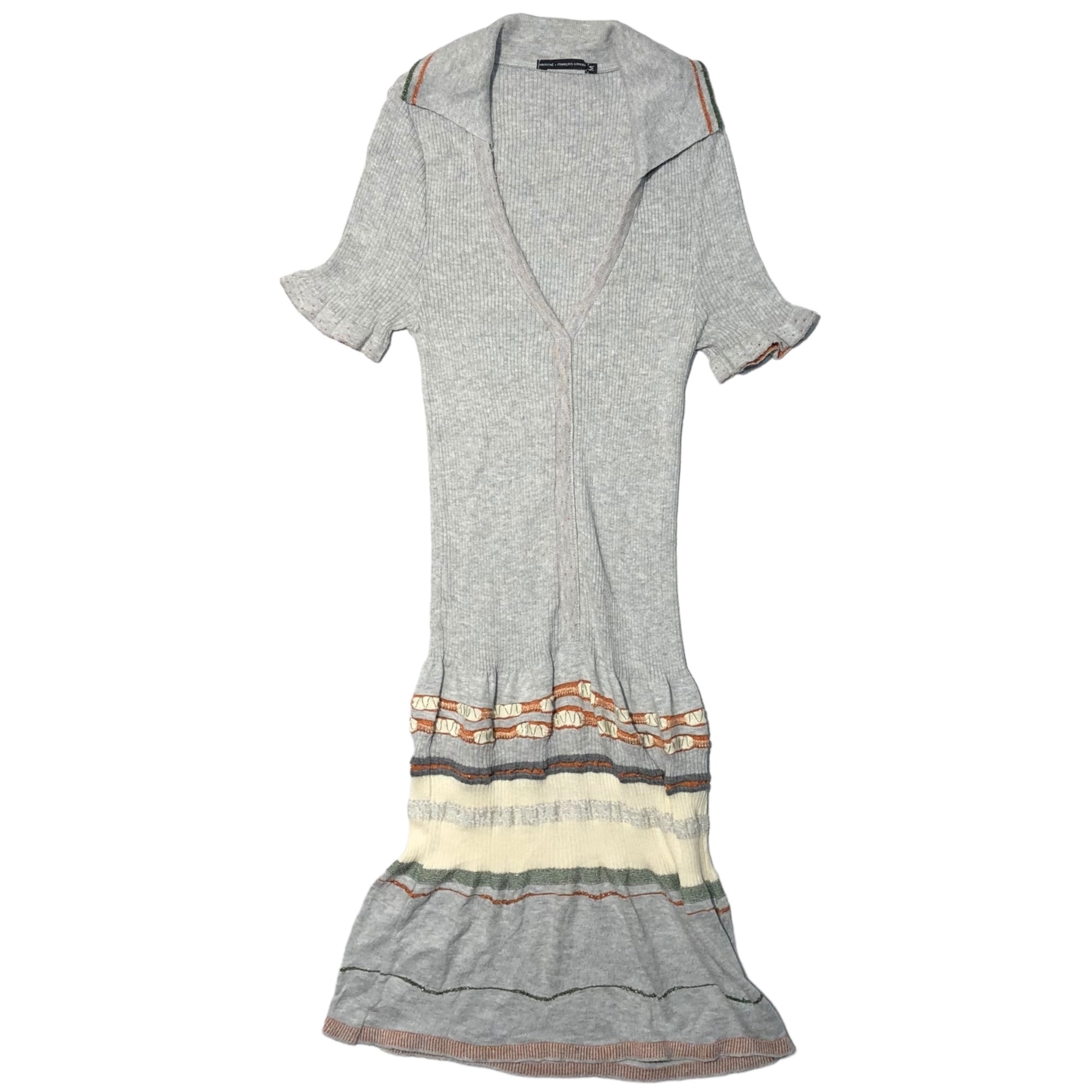 MARITHE FRANCOIS GIRBAUD(マリテフランソワジルボー) 00's S/S ribbed short dress リブ ショート ワンピース 半袖 ミニ丈 フレア F5-8123 M グレー Y2K