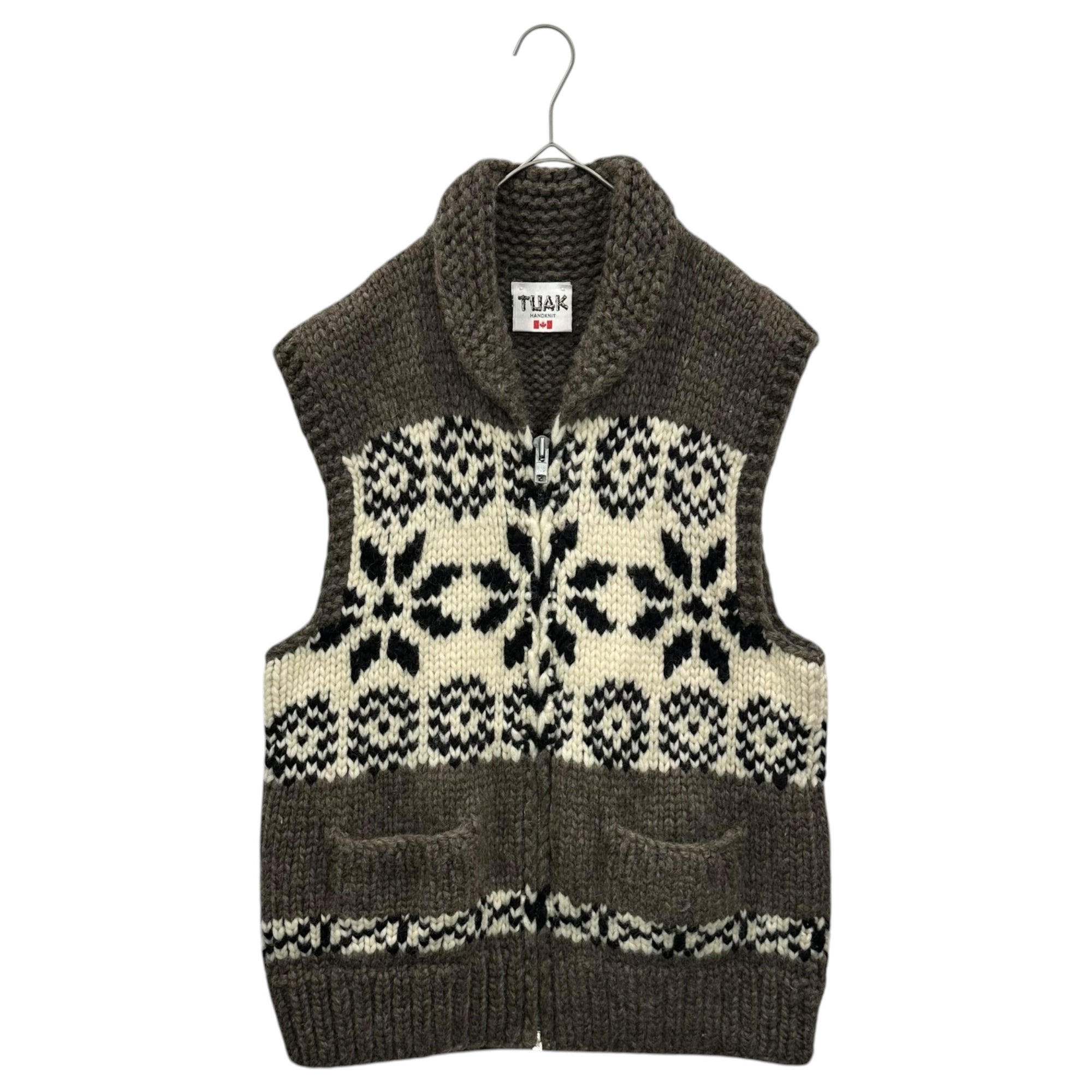 TUAK(トゥアック) Loose-knit Cowichan Knit Vest ローゲージ カウチン ニット ベスト 表記無(XL程度) ブラウン×アイボリー カナダ製