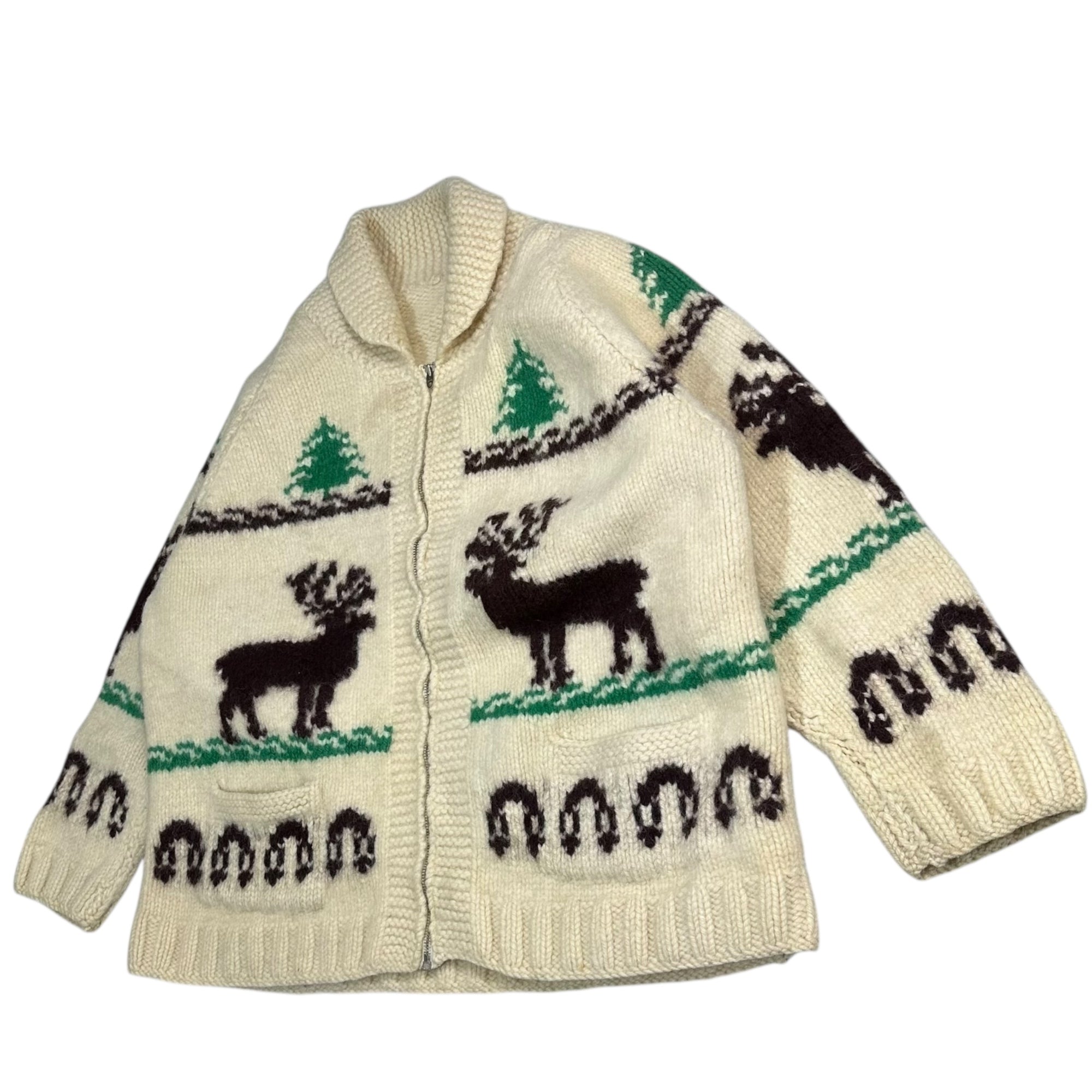 VINTAGE(ヴィンテージ) 60's~ LIGHTNING ZIP Vintage cowtin knit cardigan ライトニング ジップ ヴィンテージ カウチン ウール ニット カーディガン 表記無(L程度) アイボリー 推定60年代 鹿 ツリー ローゲージ
