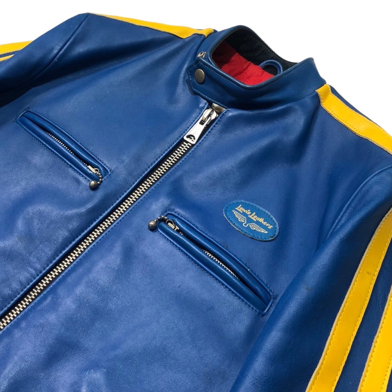 LEWIS Leathers(ルイスレザー) Twin stripes Super Sportsman ツイン ストライプス スーパー スポーツマン ライダース ジャケット レザー SIZE 38(S~M程度) ブルー×イエロー