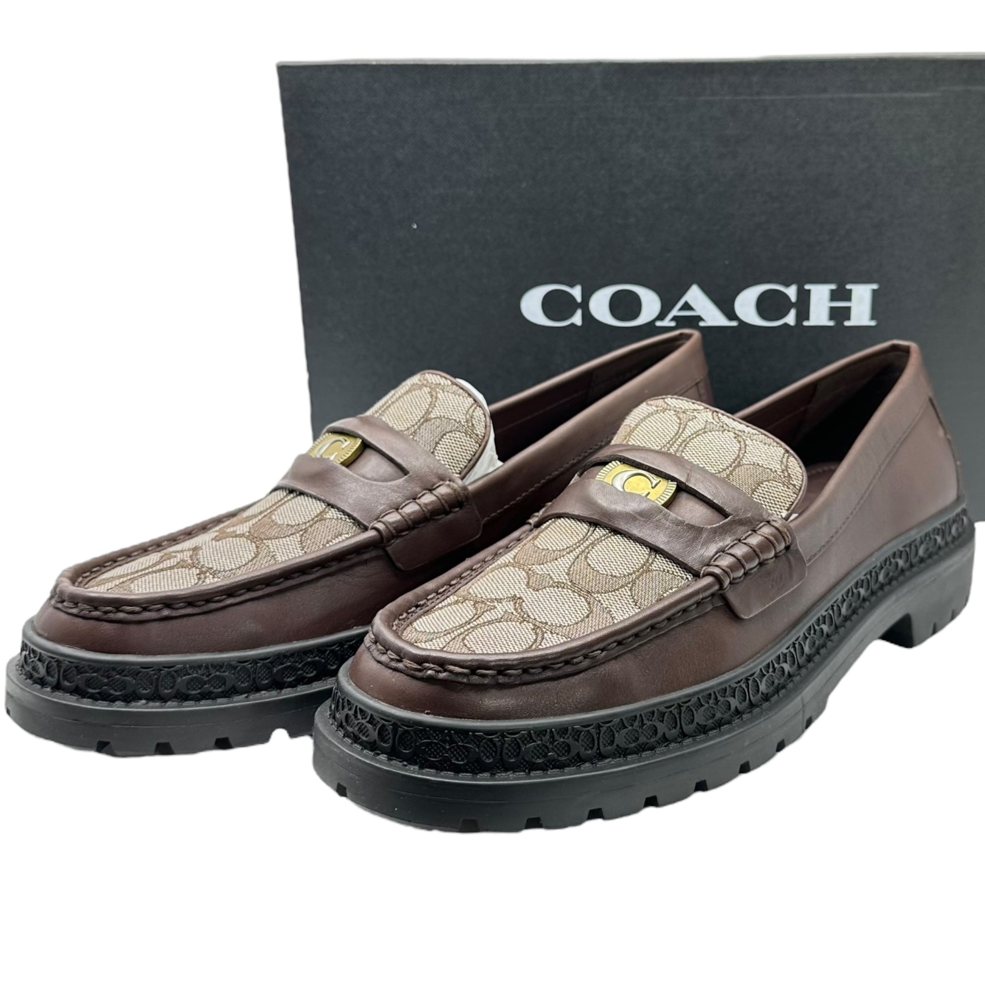 COACH(コーチ) 23AW Signature Coin Loafer - Jacquard シグネチャー コイン ローファー - ジャカード CC833 8.5(26.5cm程度) ブラウン 革靴 レザー シューズ 箱付