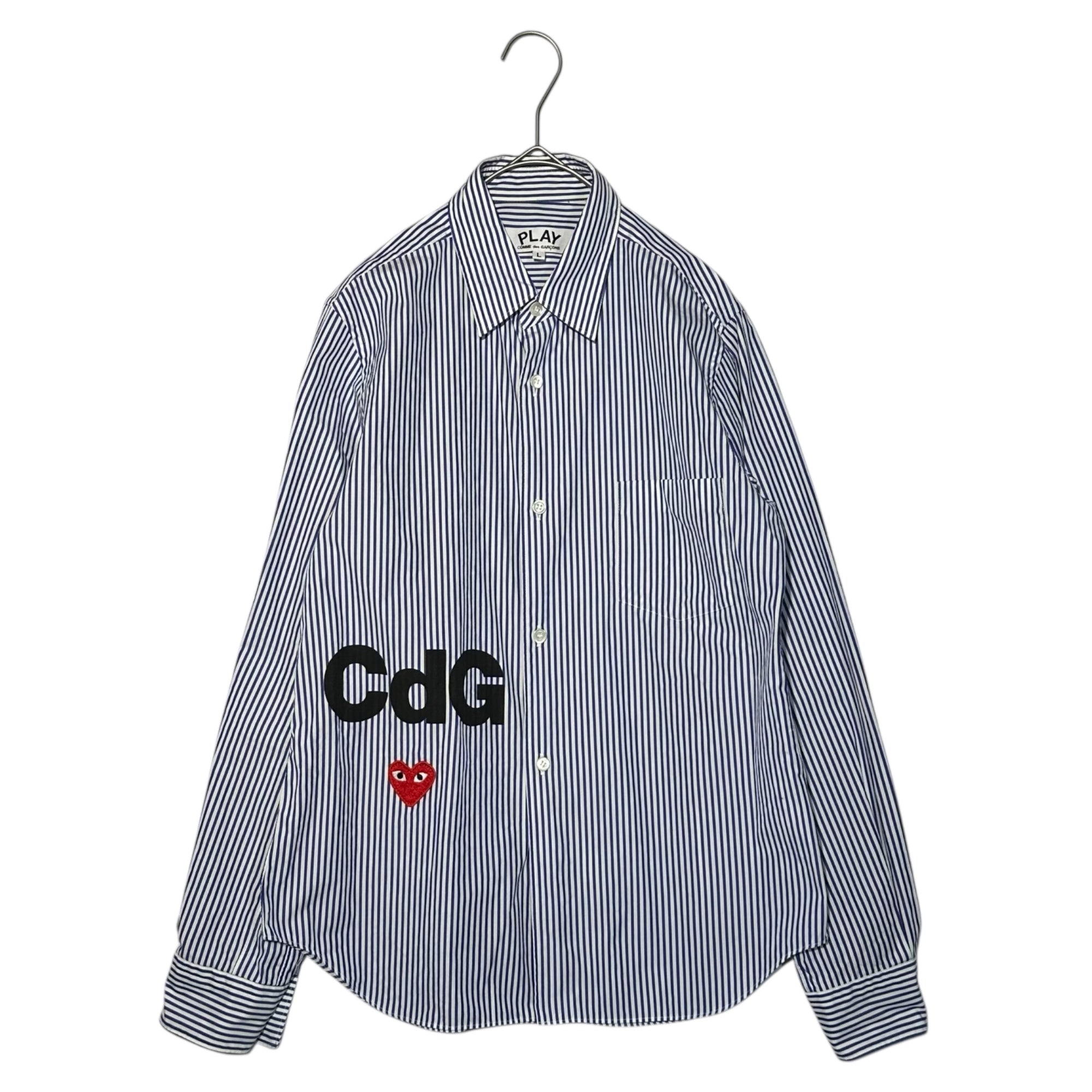 PLAY COMME des GARCONS(プレイコムデギャルソン) 21SS CDG X Play Blouse Stripe CDG プレイ ストライプ ブラウス シャツ AE-B101 L ブルー AD2020 DSMG取扱