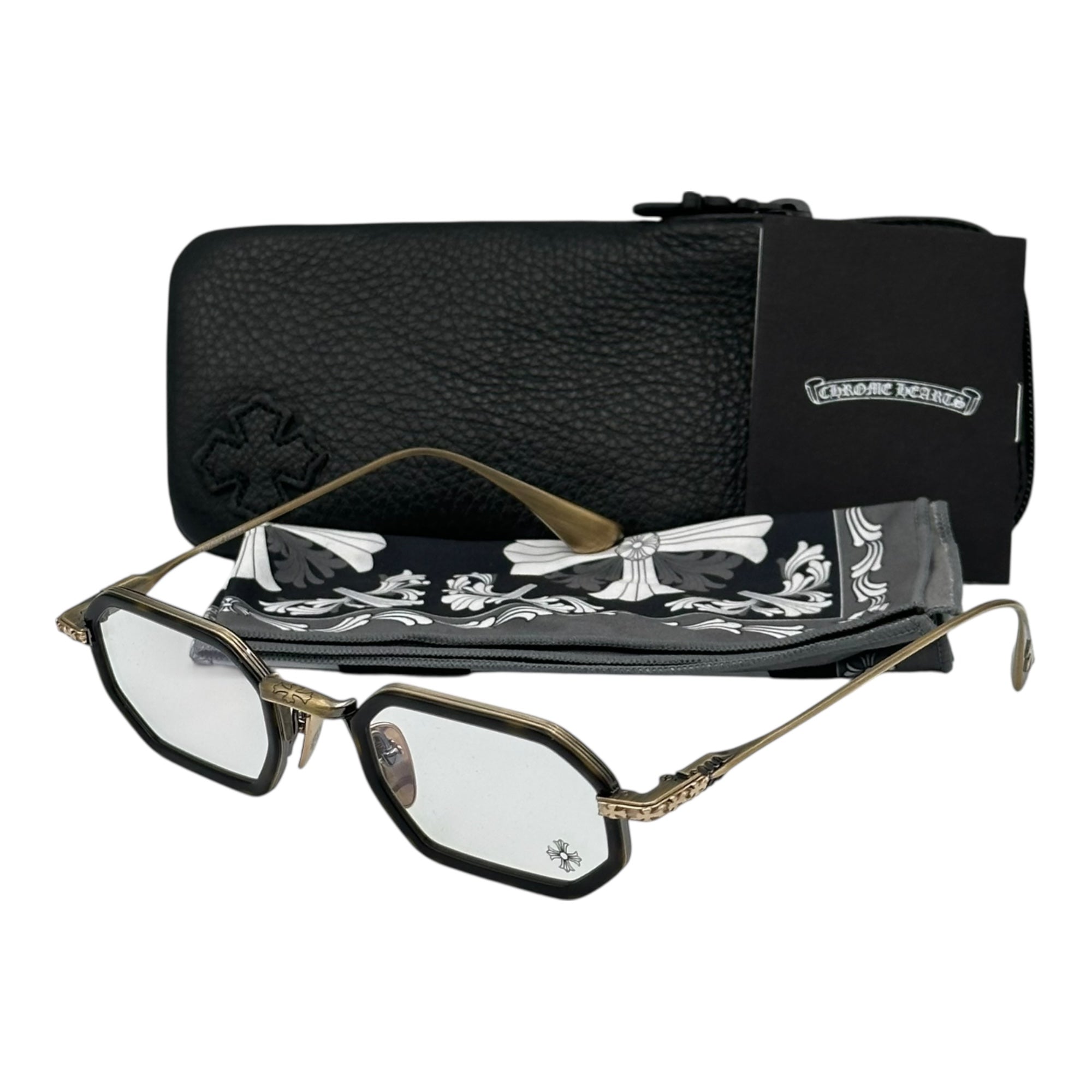 CHROME HEARTS(クロムハーツ) STYLIDA Dark Tortoise / Antique GOLD オクタゴン コンビネーションフレーム フルリム メガネ 49□24-148 ブラック×アンティークゴールド 眼鏡 サングラス DT/AG ファーストレンズ