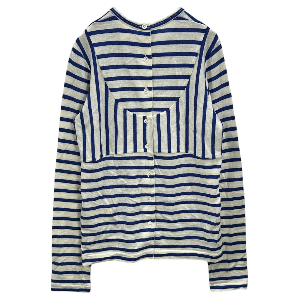 TAO COMME des GARCONS(タオコムデギャルソン) 2005AW Back Button Asymmetrical Striped Wool Knit バックボタン 変形 ボーダー ウール ニット 3P-T027 FREE オフホワイト×ブルー AD2005 00s アーカイブ