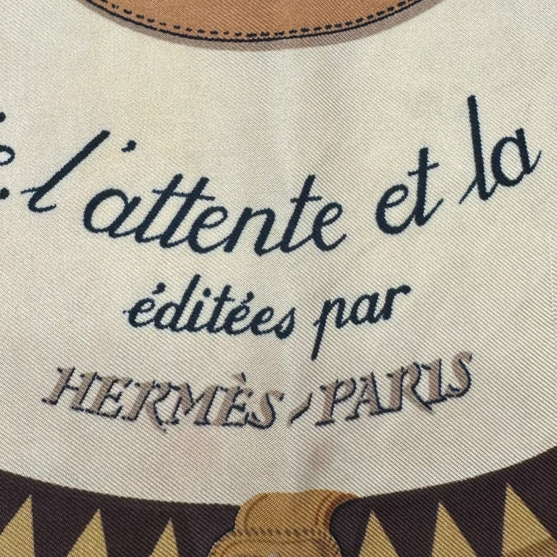 HERMES(エルメス) Carres 90 "Couvertures et tenues de jour" カレ 90 ベージュ シルク スカーフ 馬
