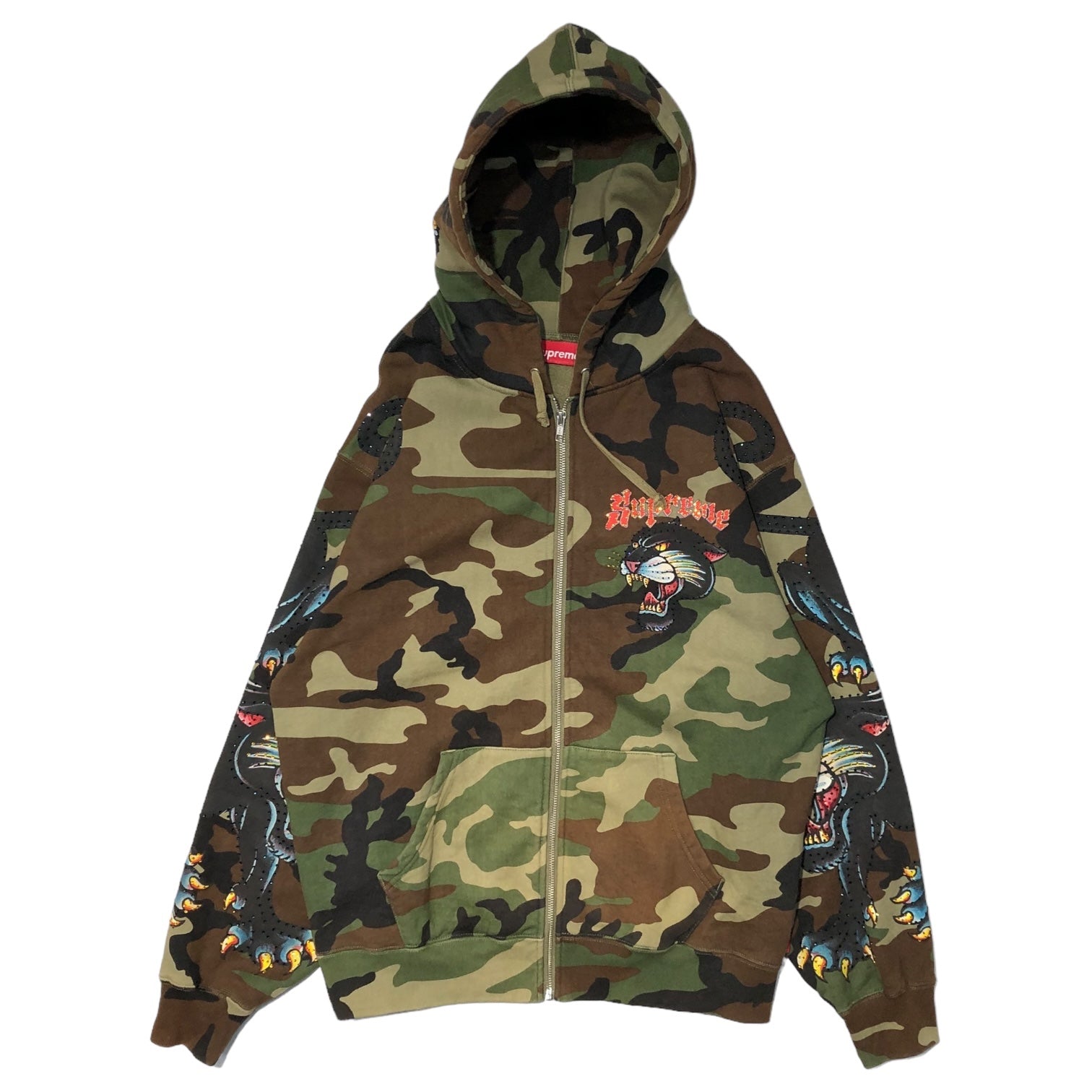 SUPREME(シュプリーム) 21SS Panther Zip Up Hooded Sweatshirt パンサー ジップ アップ パーカー M カーキ カモフラ フーディ スウェットシャツ