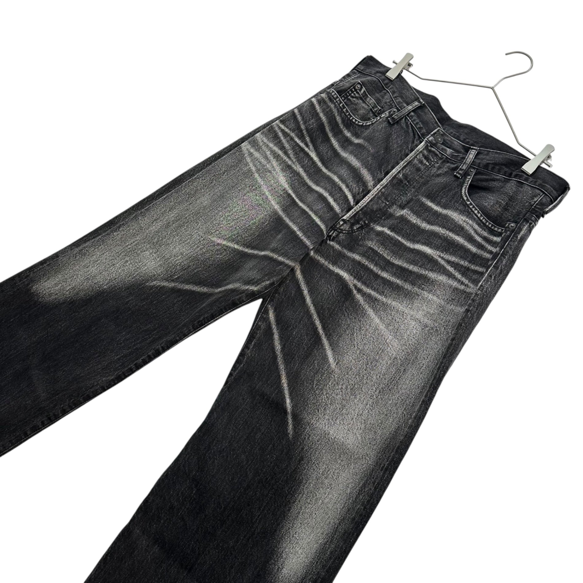 YOHJI YAMAMOTO POUR HOMME(ヨウジヤマモトプールオム) 2019SS 「REPLICA 2002」 Heavily Distressed Button-Fly Black Denim Pants ハード ユーズド加工 ボタンフライ ブラック デニム パンツ HN-P77-032 3 ブラック ワイド